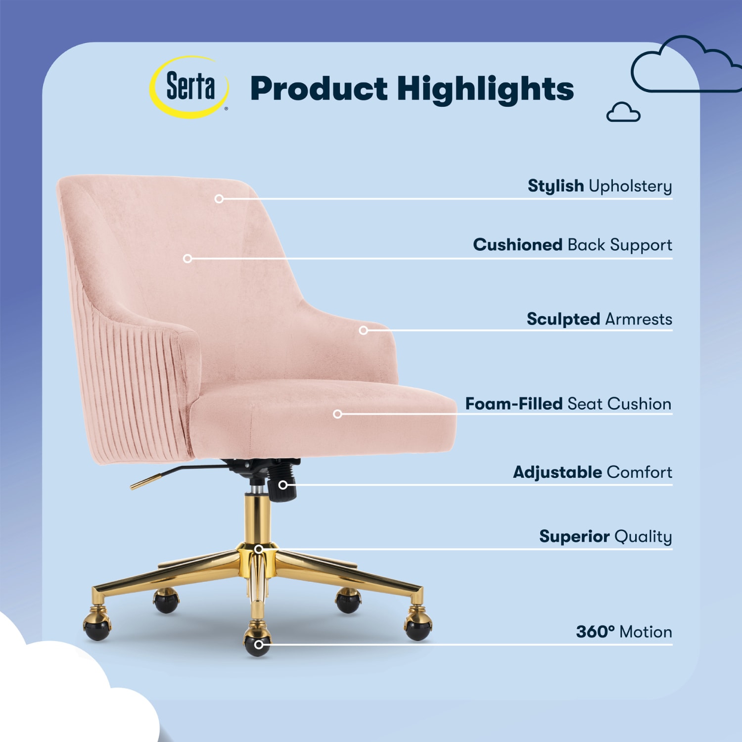 Serta® Scarlett Ergonomic Fabric Mid Back Home Office Chair Pink PopularChairscom