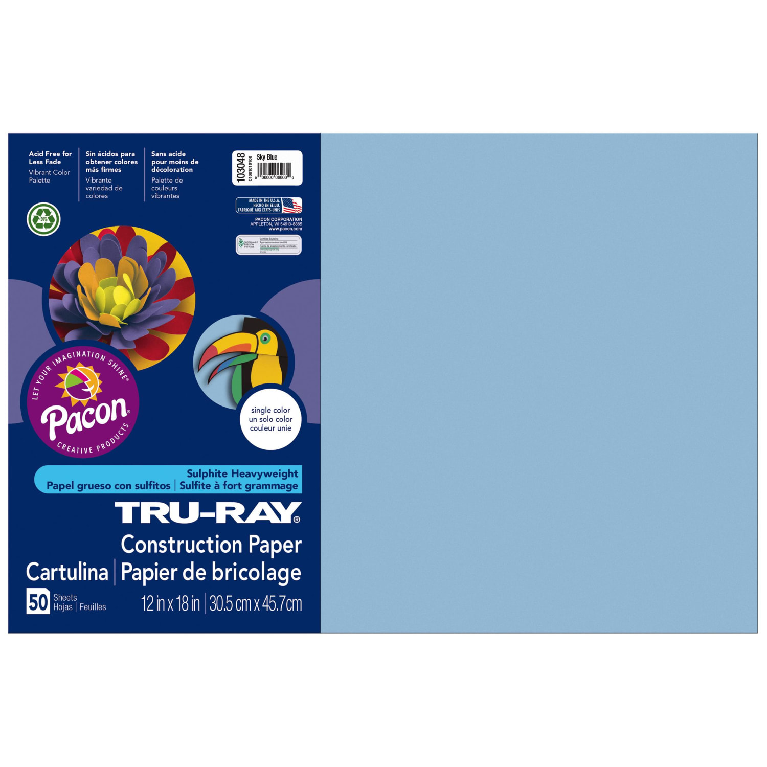 Tru-Ray Construction Paper, 50% Recycled, 12in x 18in, Sky Blue, Pack Of 50