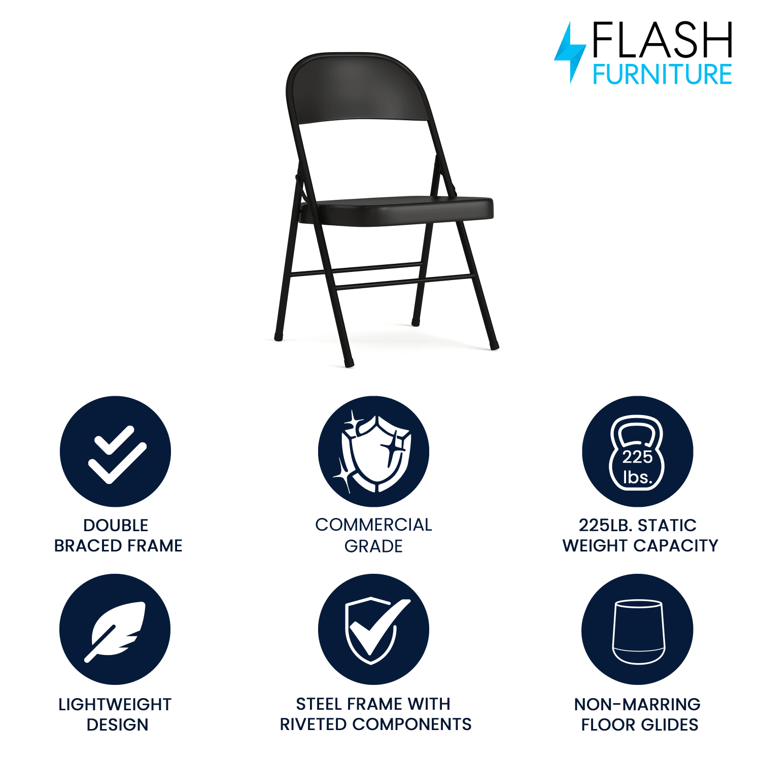 Flash Furniture HERCULES Metal Double Braced Folding Chair Black PopularChairscom