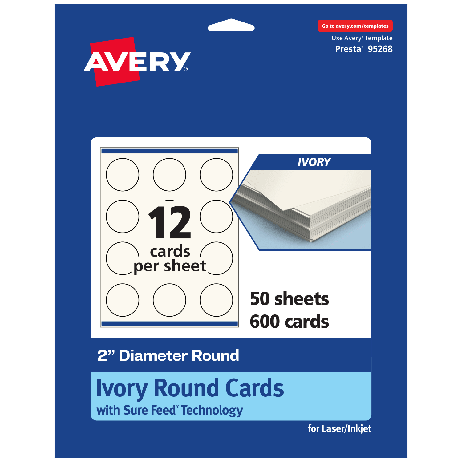 Avery Printable Business Cards With Sure Feed Technology, 95268-MIC50, Round, 2in Diameter, Matte Ivory, Pack Of 600 - Image 3