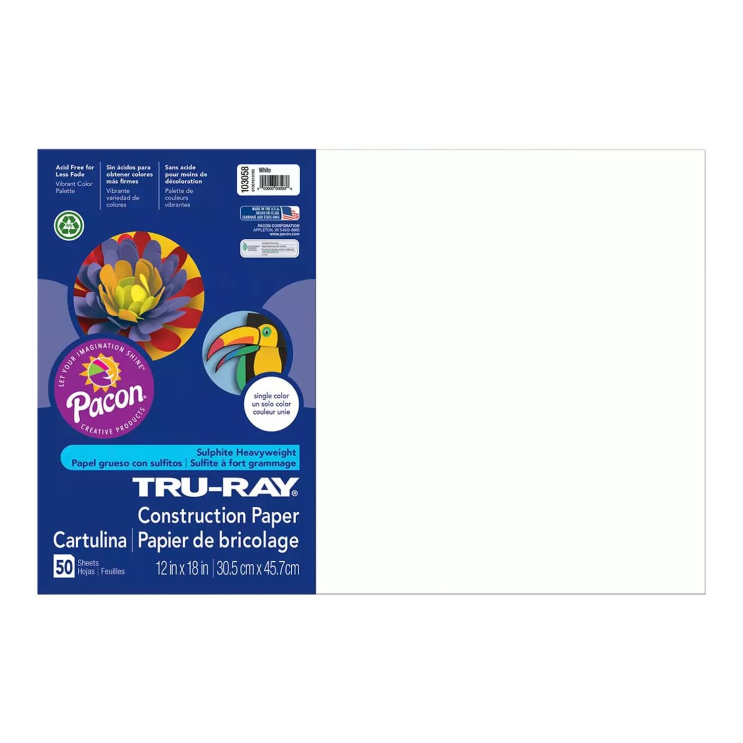 Tru-Ray Construction Paper, 50% Recycled, 12in x 18in, White, Pack Of 50 - Image 3
