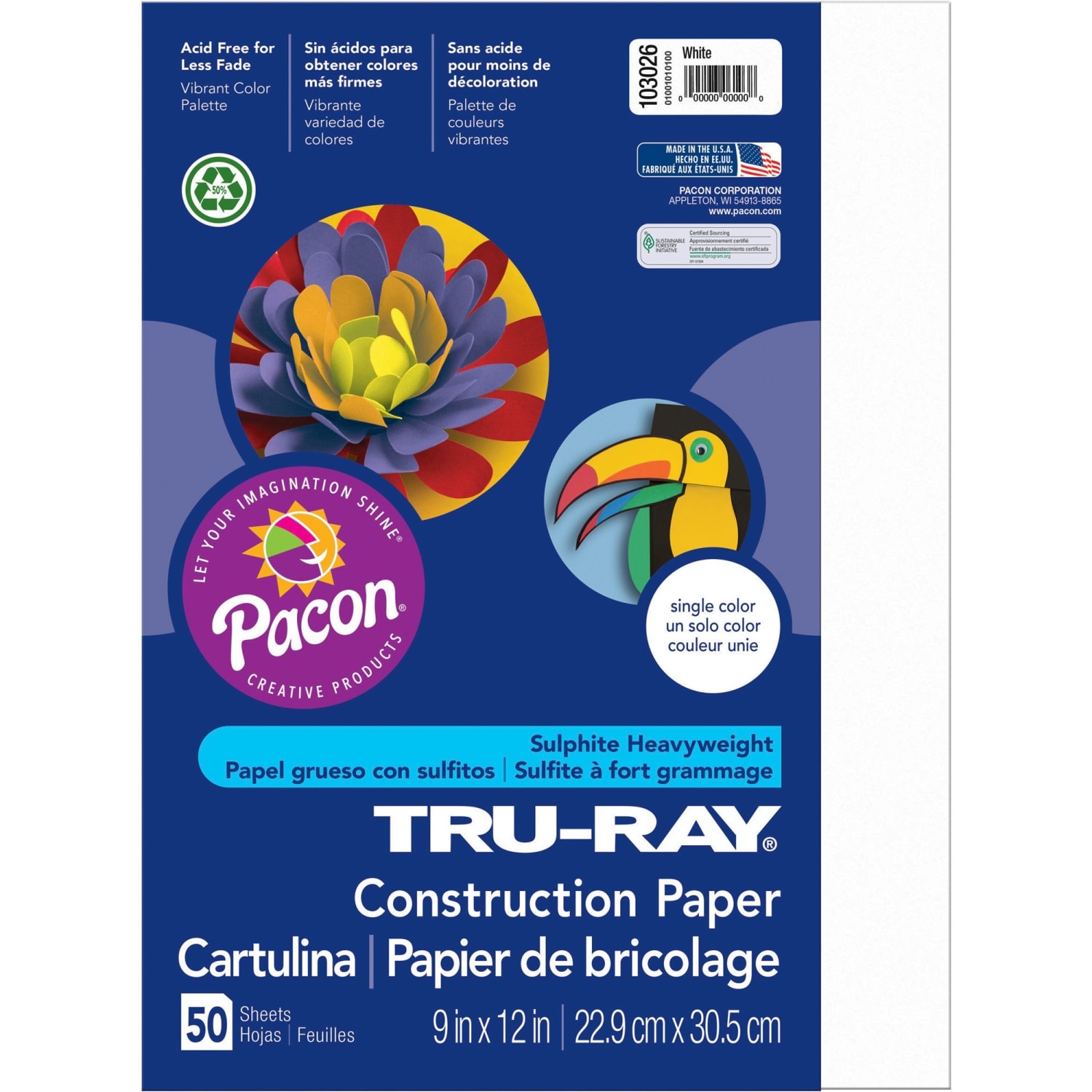 Tru-Ray Construction Paper, 50% Recycled, 9in x 12in, White, Pack Of 50 - Image 3