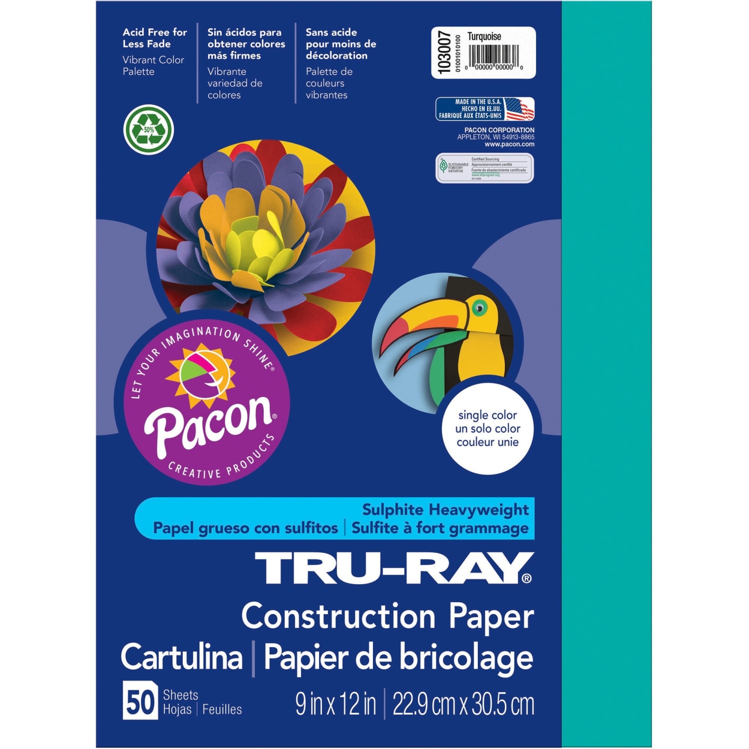 Tru-Ray Construction Paper, 50% Recycled, 9in x 12in, Turquoise, Pack Of 50 - Image 3