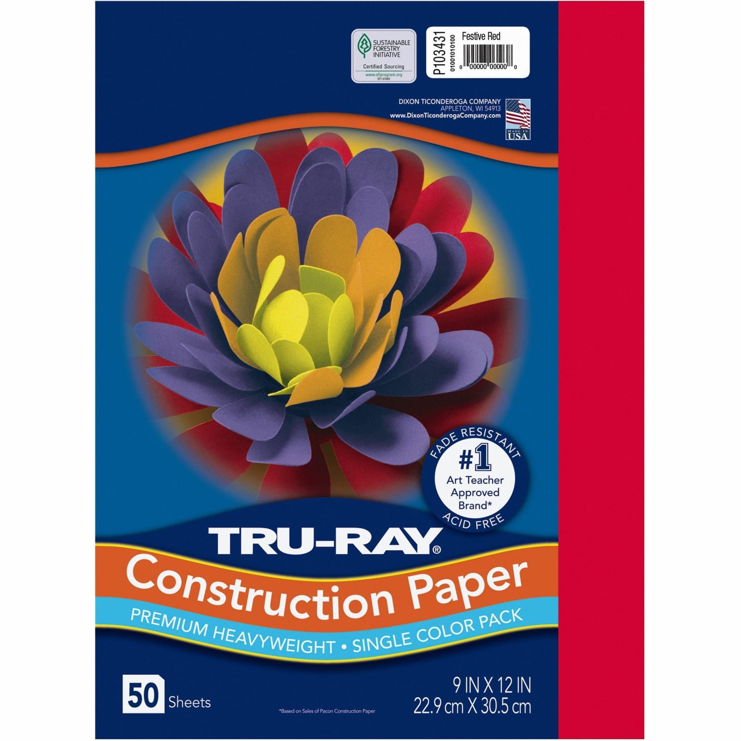 Tru-Ray Construction Paper, 50% Recycled, 9in x 12in, Festive Red, Pack Of 50 - Image 3