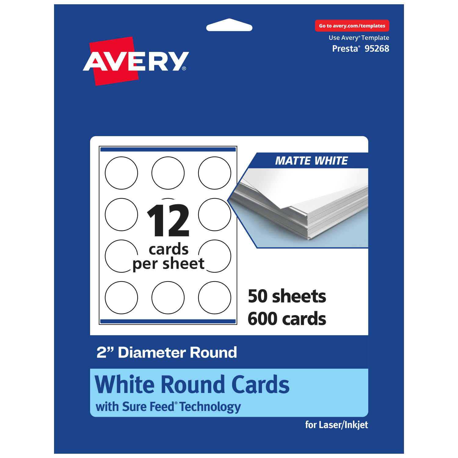 Avery Printable Business Cards With Sure Feed Technology, 95268-MWC50, Round, 2in Diameter, Matte White, Pack Of 600 - Image 3
