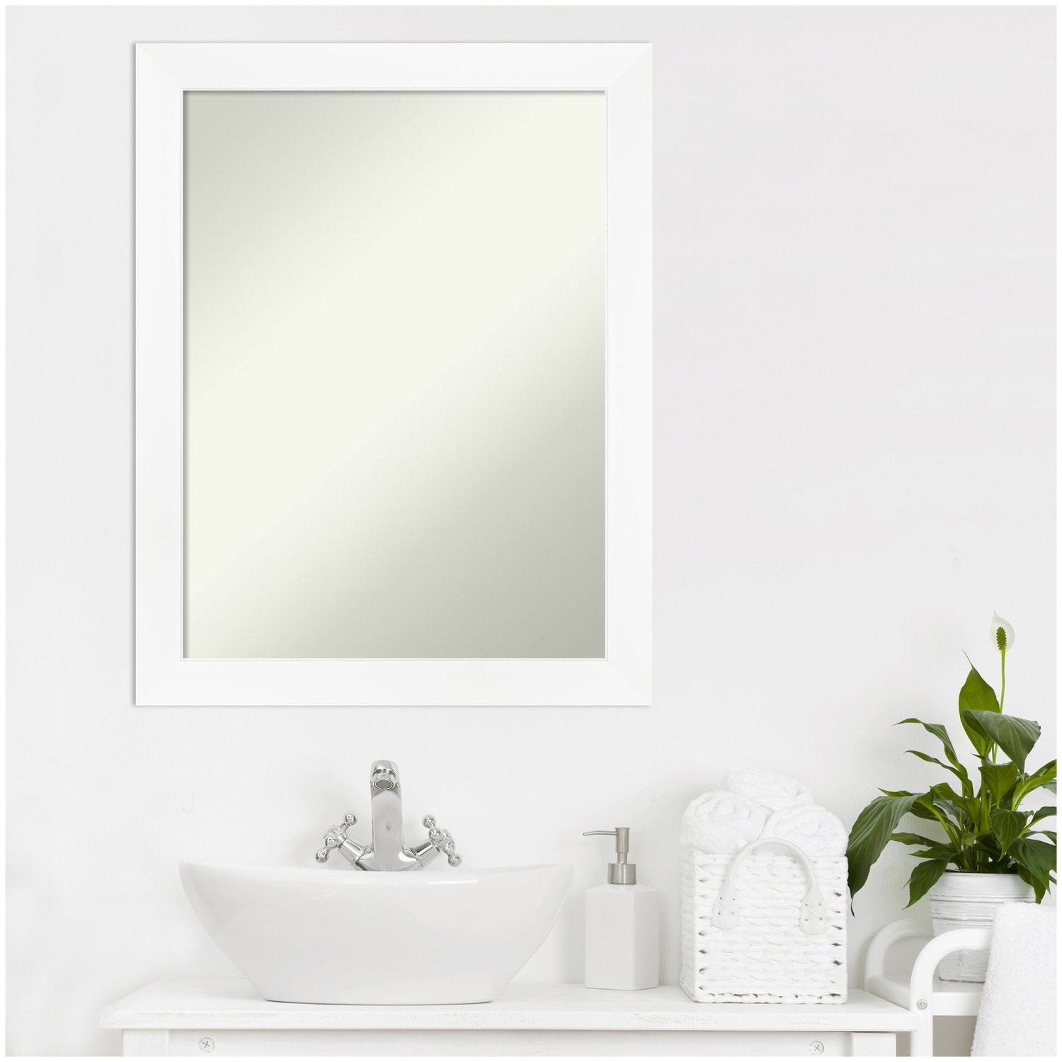 Amanti Art Narrow Non-Beveled Rectangle Framed Bathroom Wall Mirror, 27-1/4in x 21-1/4in, Cabinet White - Image 4
