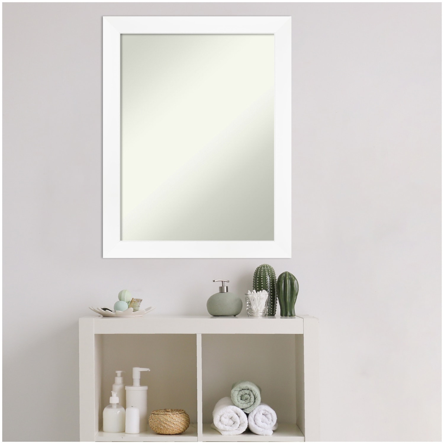 Amanti Art Narrow Non-Beveled Rectangle Framed Bathroom Wall Mirror, 27-1/4in x 21-1/4in, Cabinet White - Image 5
