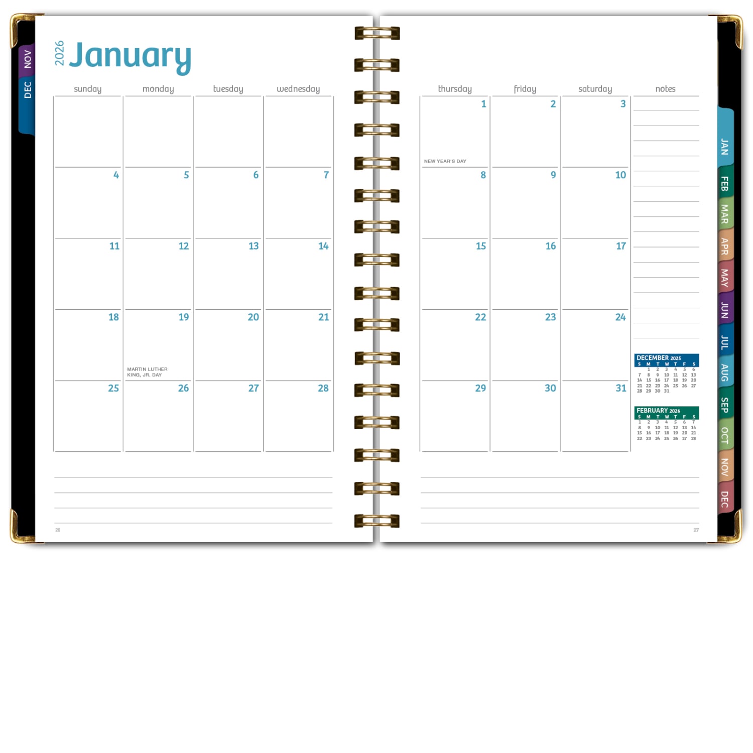 2026 Excello Brands Hardcover Fashion Daily/Weekly/Monthly Planner, 5.5in x 8in, Black Gold Numbers November 2025 - December 2026, (FSHN-CY26-58-12) - Image 5