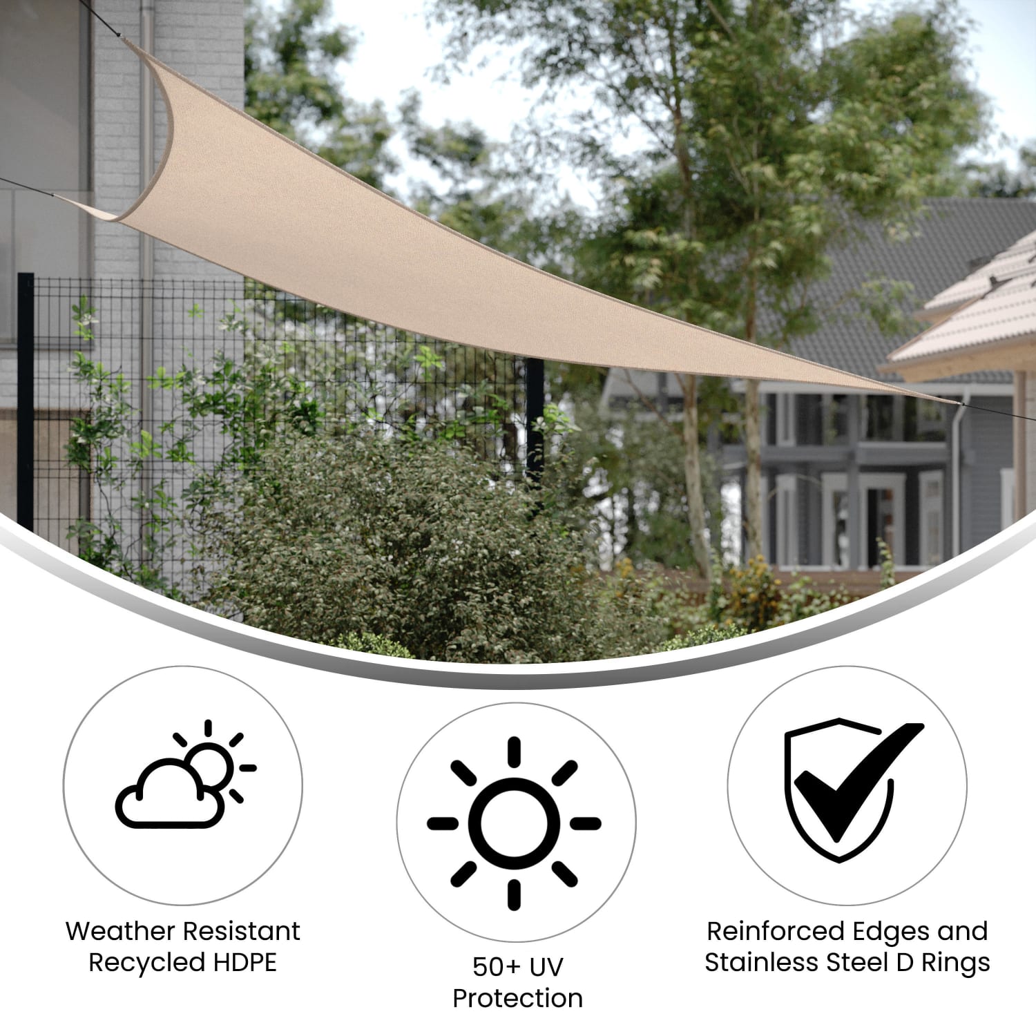 Flash Furniture Palmetto Triangle Sun Sail Shade Canopy with Included Nylon Attachment Ropes, Sand - Image 4
