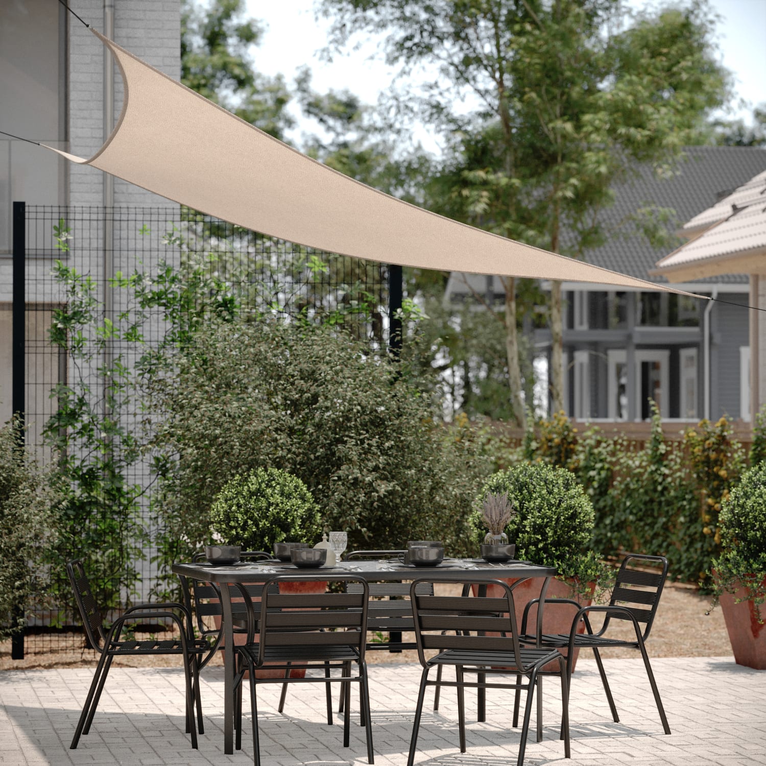 Flash Furniture Palmetto Triangle Sun Sail Shade Canopy with Included Nylon Attachment Ropes, Sand - Image 5