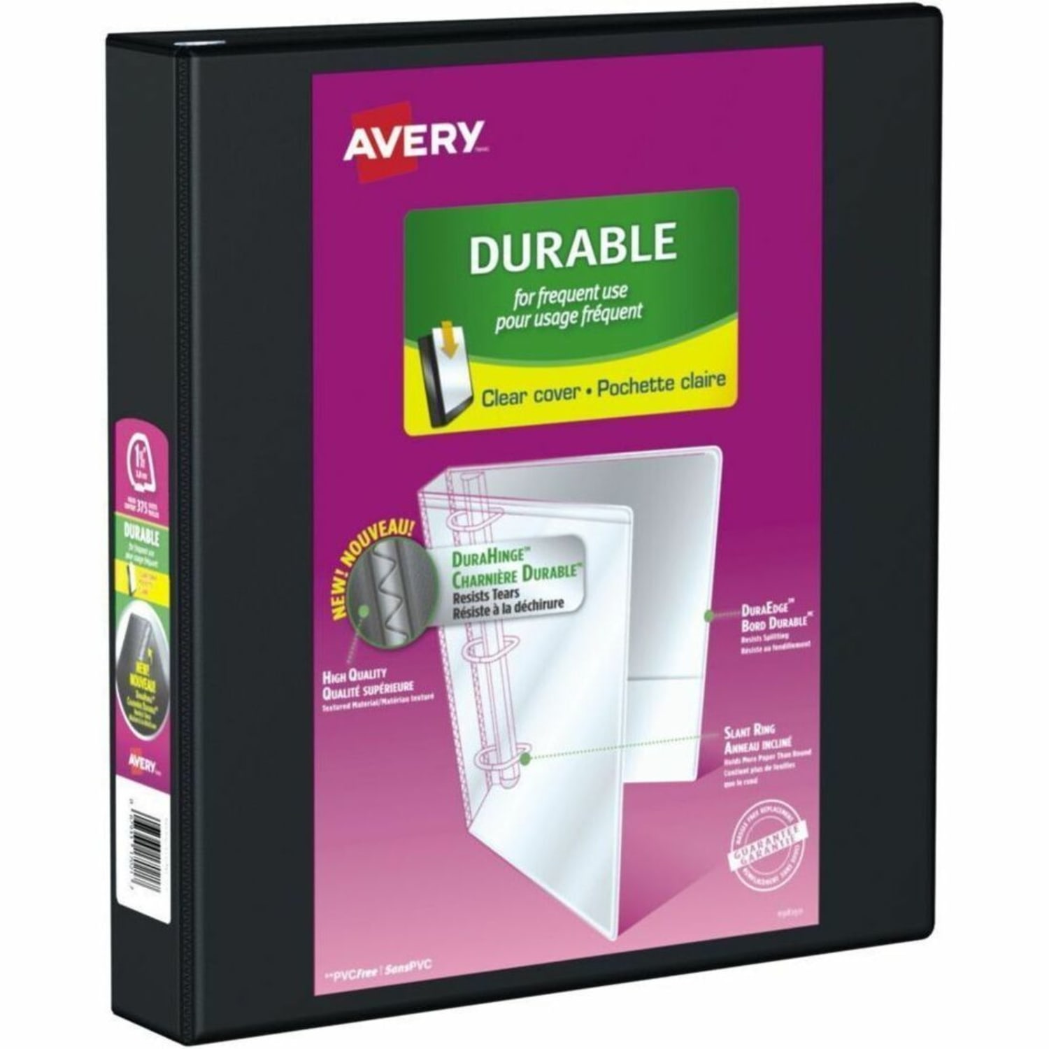 Avery Durable View 3-Ring Binder, 1 1/2in Slant Rings, Black