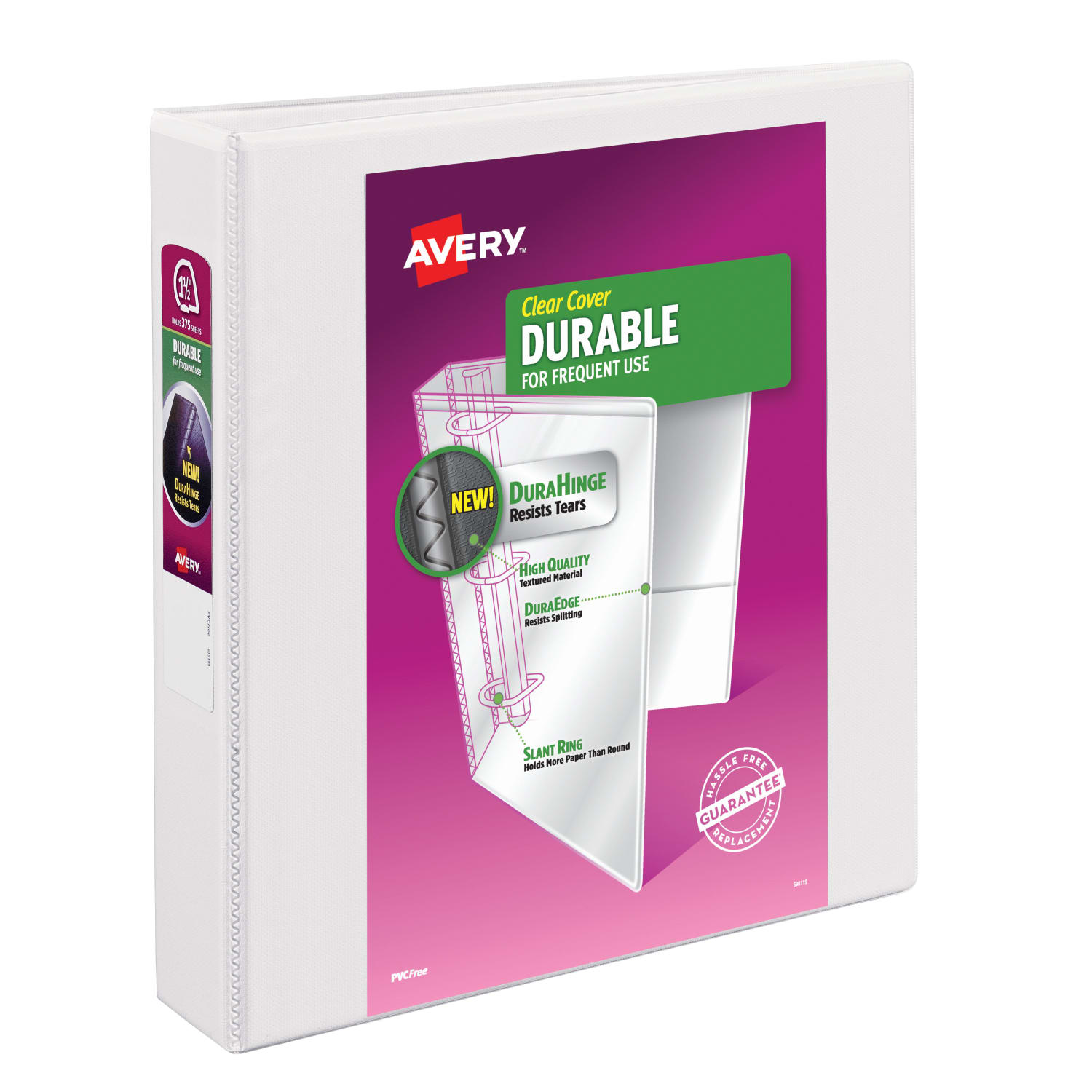 Avery Durable View 3-Ring Binder, 1 1/2in D Rings, White