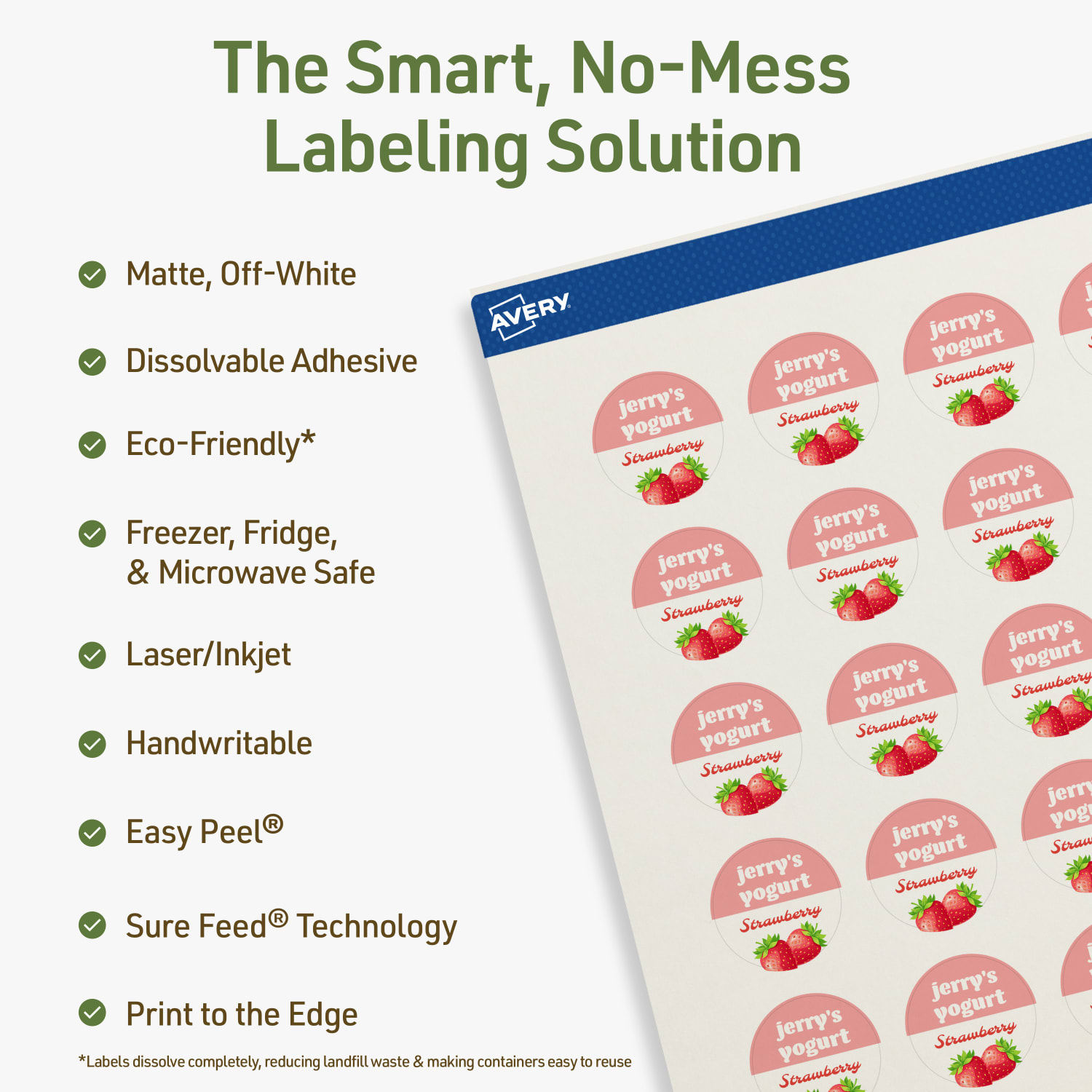 Avery Print-to-the-Edge Dissolvable Labels With Sure Feed Technology, 94500-DWMP25, Round, 1in, Matte Off-White, Pack Of 1200 - Image 3