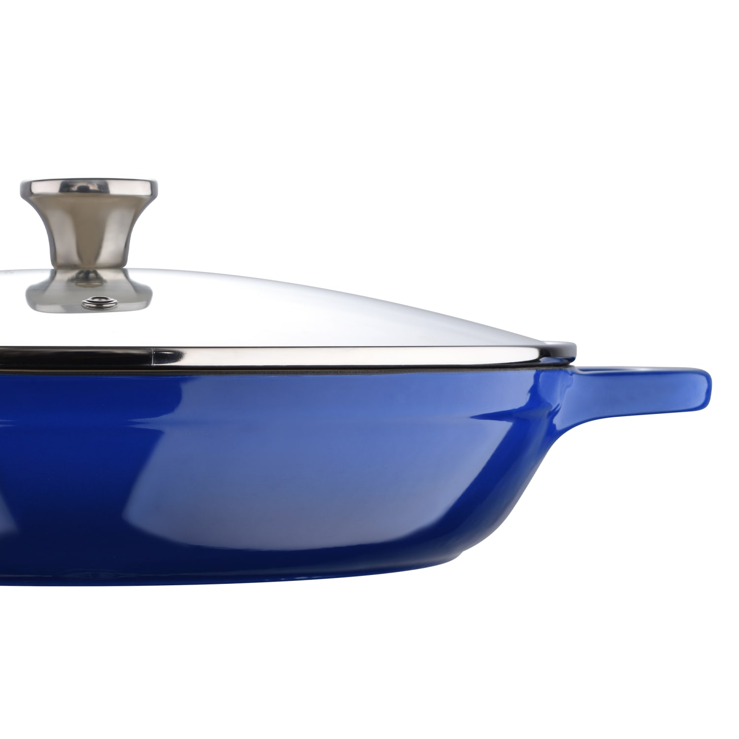 Masterpro Bergner 3.5-Quart Iron Braiser With Glass Lid, 12in, Blue - Image 3
