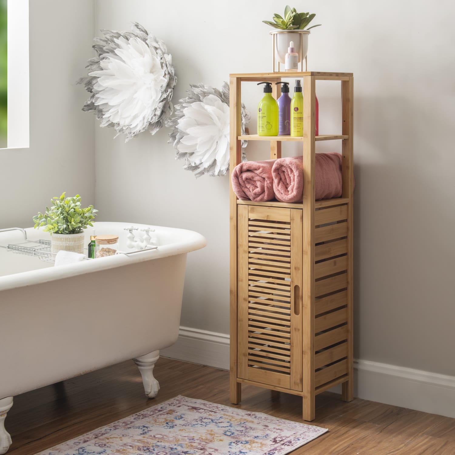 Linon Bullock 13inW Single Door Bamboo Cabinet with Shelves, Natural - Image 3