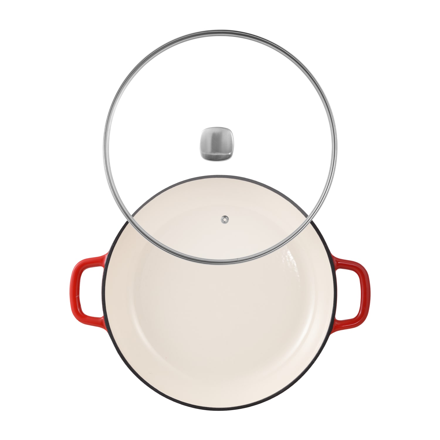 Masterpro Bergner 3.5-Quart Iron Braiser With Glass Lid, 12in, Red - Image 5
