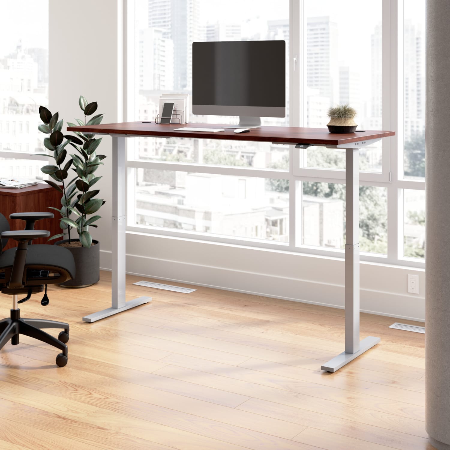 Bush Business Furniture Move 60 Series Electric 72inW x 30inD Height Adjustable Standing Desk, Hansen Cherry/Cool Gray Metallic, Standard Delivery - Image 3