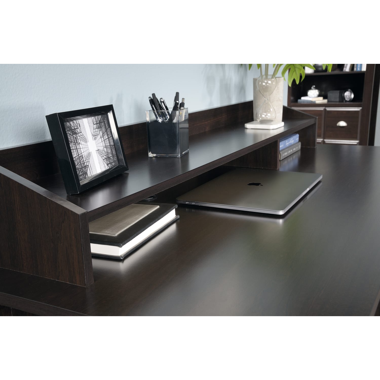 Sauder Shoal Creek 54inW Computer Desk With Organizer Hutch, Jamocha Wood - Image 5