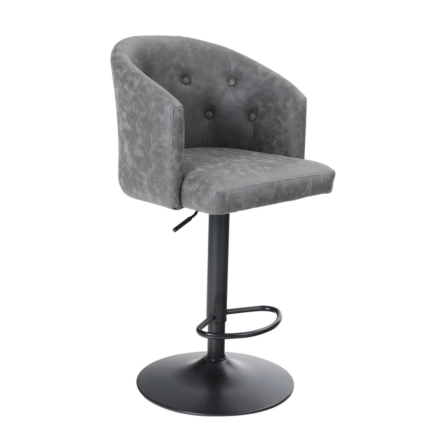 ALPHA HOME Adjustable Swivel PU Leather Round Bar Stool With Back, Gray/Black - Image 3