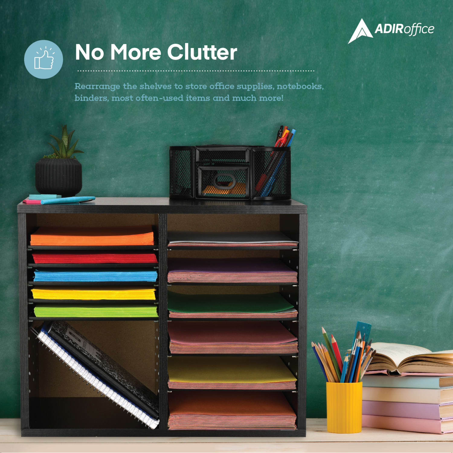Alpine Adjustable 12-Compartment Literature Organizer, 16-5/16inH x 20inW x 11-13/16inD, Black - Image 4