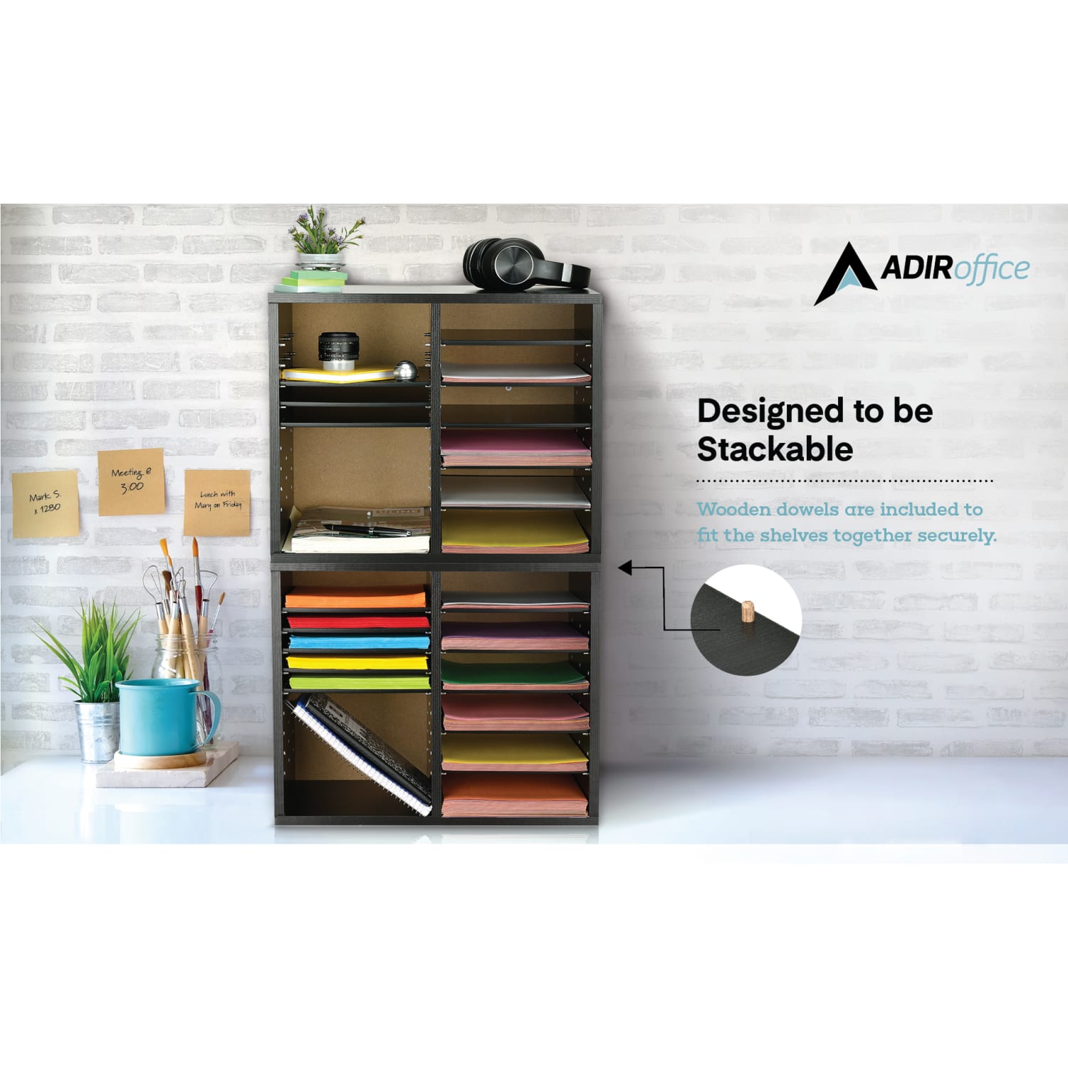 Alpine Adjustable 12-Compartment Literature Organizer, 16-5/16inH x 20inW x 11-13/16inD, Black - Image 5
