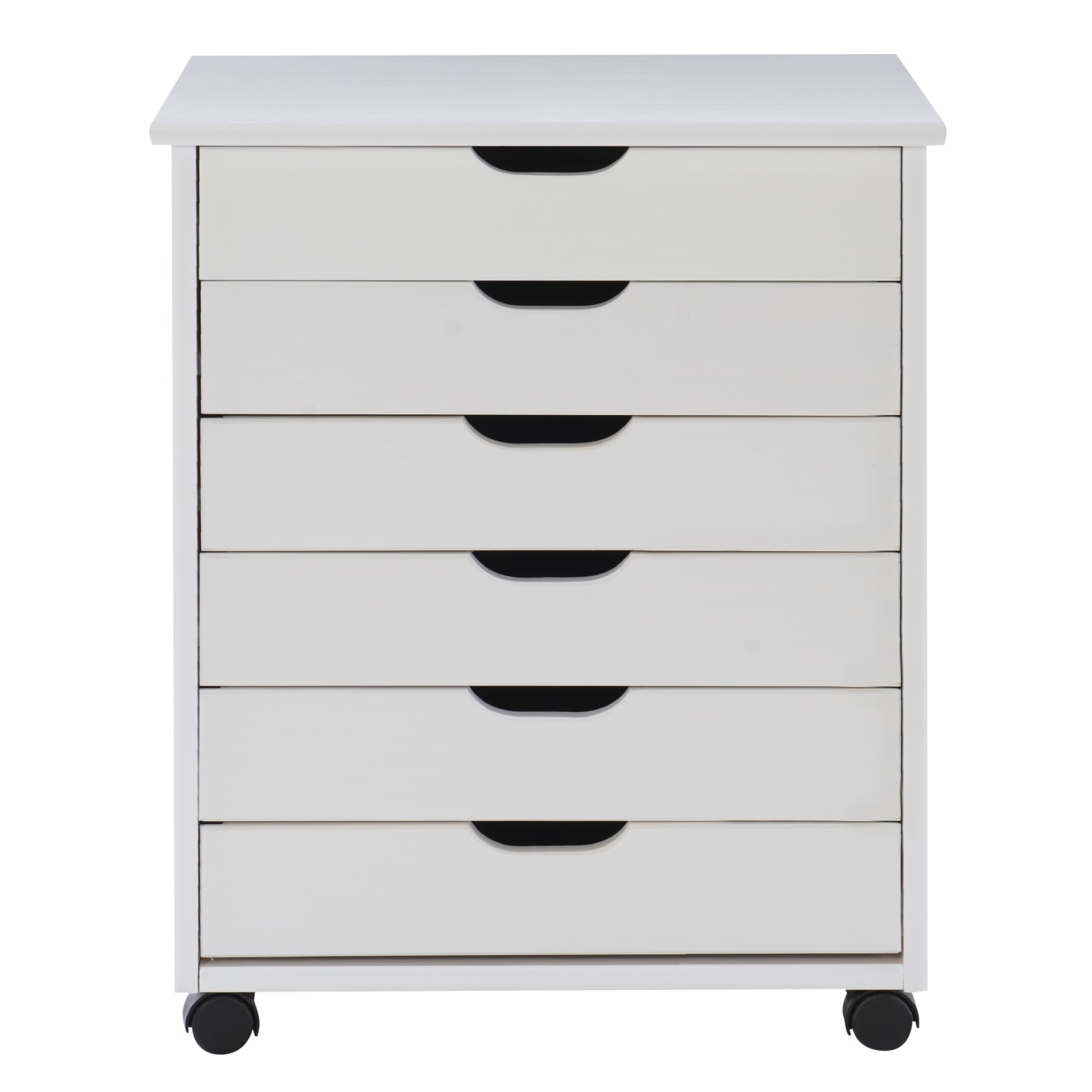 Linon Casimer 6-Drawer Wide Rolling Home Office Storage Cart, White - Image 3