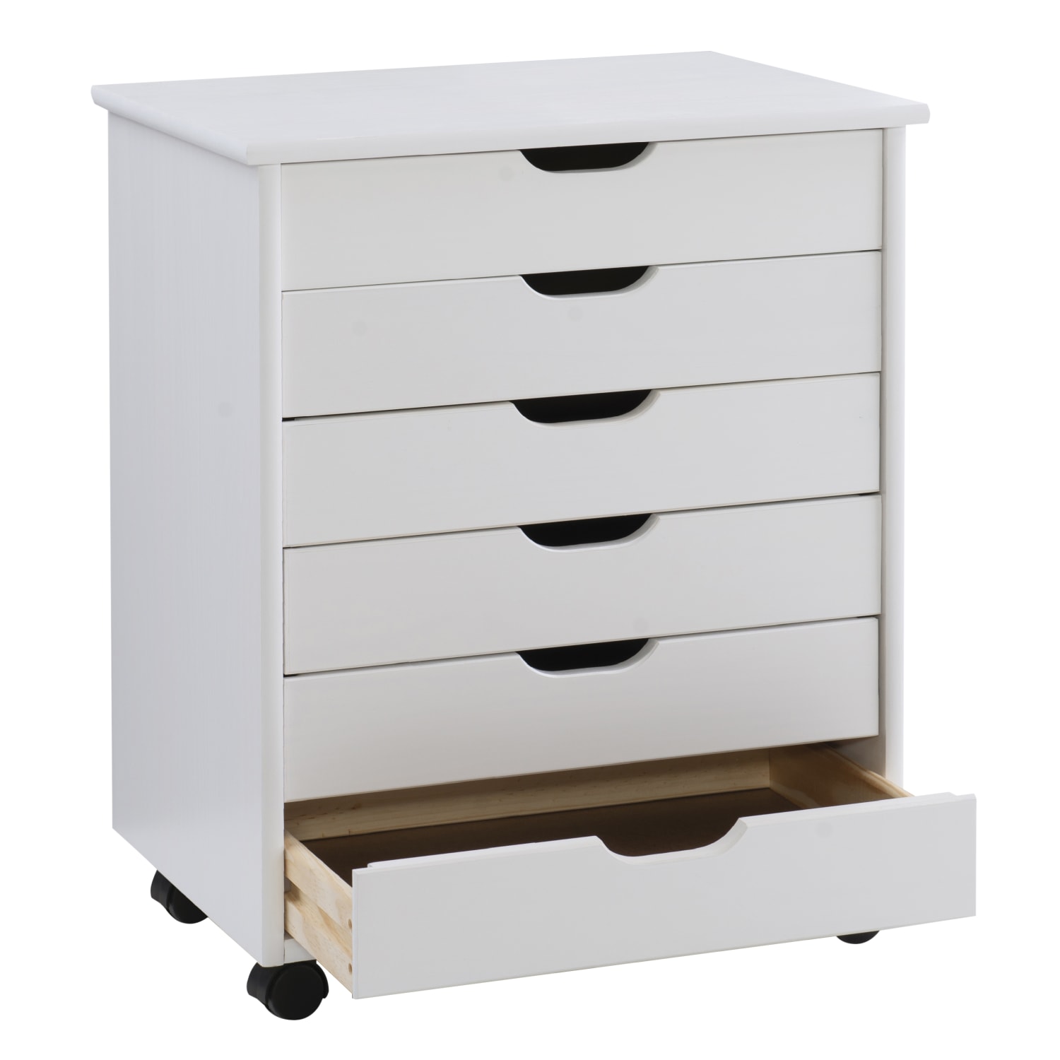Linon Casimer 6-Drawer Wide Rolling Home Office Storage Cart, White - Image 4