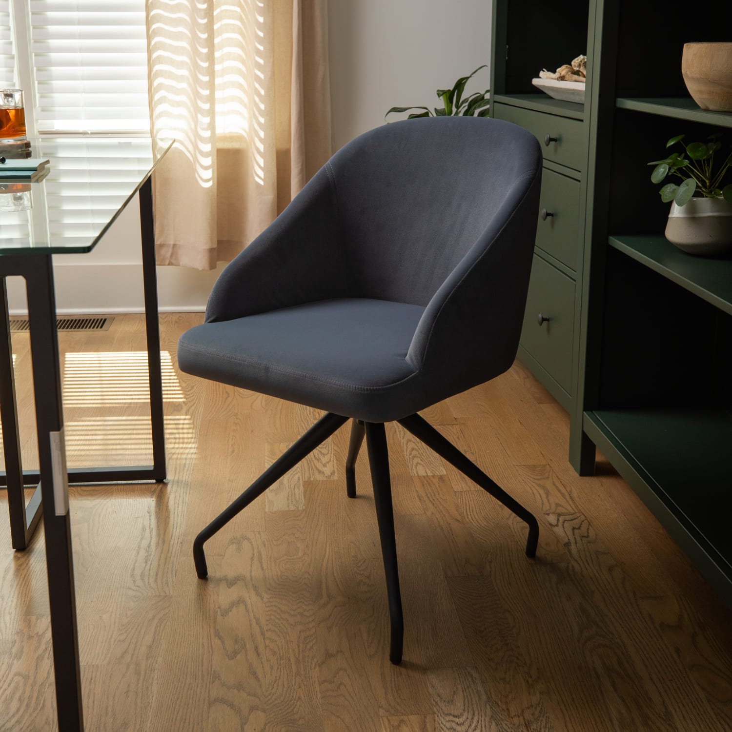 Martha Stewart Sora Upholstered Mid-Back Stationary Office Task Chair, Velvet, Gray/Oil-Rubbed Bronze - Image 7