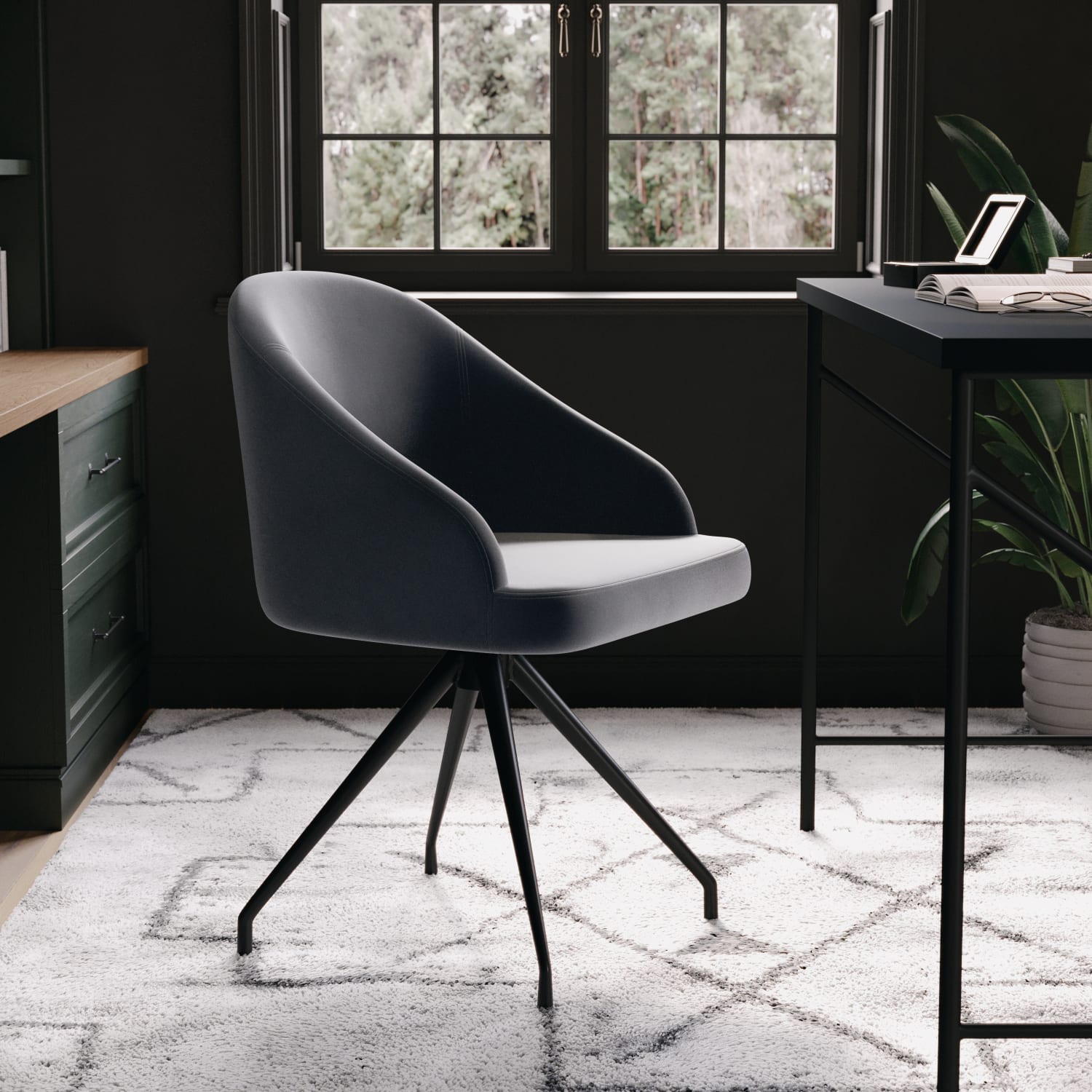 Martha Stewart Sora Upholstered Mid-Back Stationary Office Task Chair, Velvet, Gray/Oil-Rubbed Bronze - Image 8