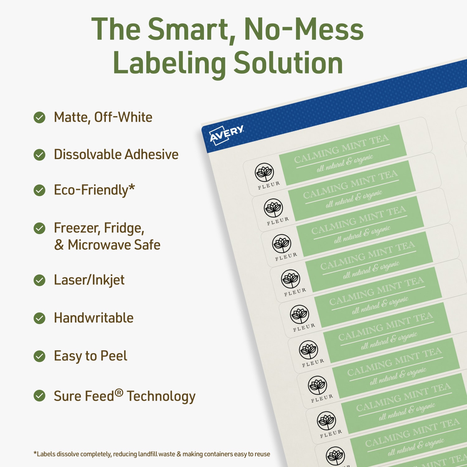 Avery Dissolvable Labels With Sure Feed Technology, 94210-DWMP25, Rectangle, 2/3inx3-7/16in, Matte Off-White, Pack Of 750 - Image 3