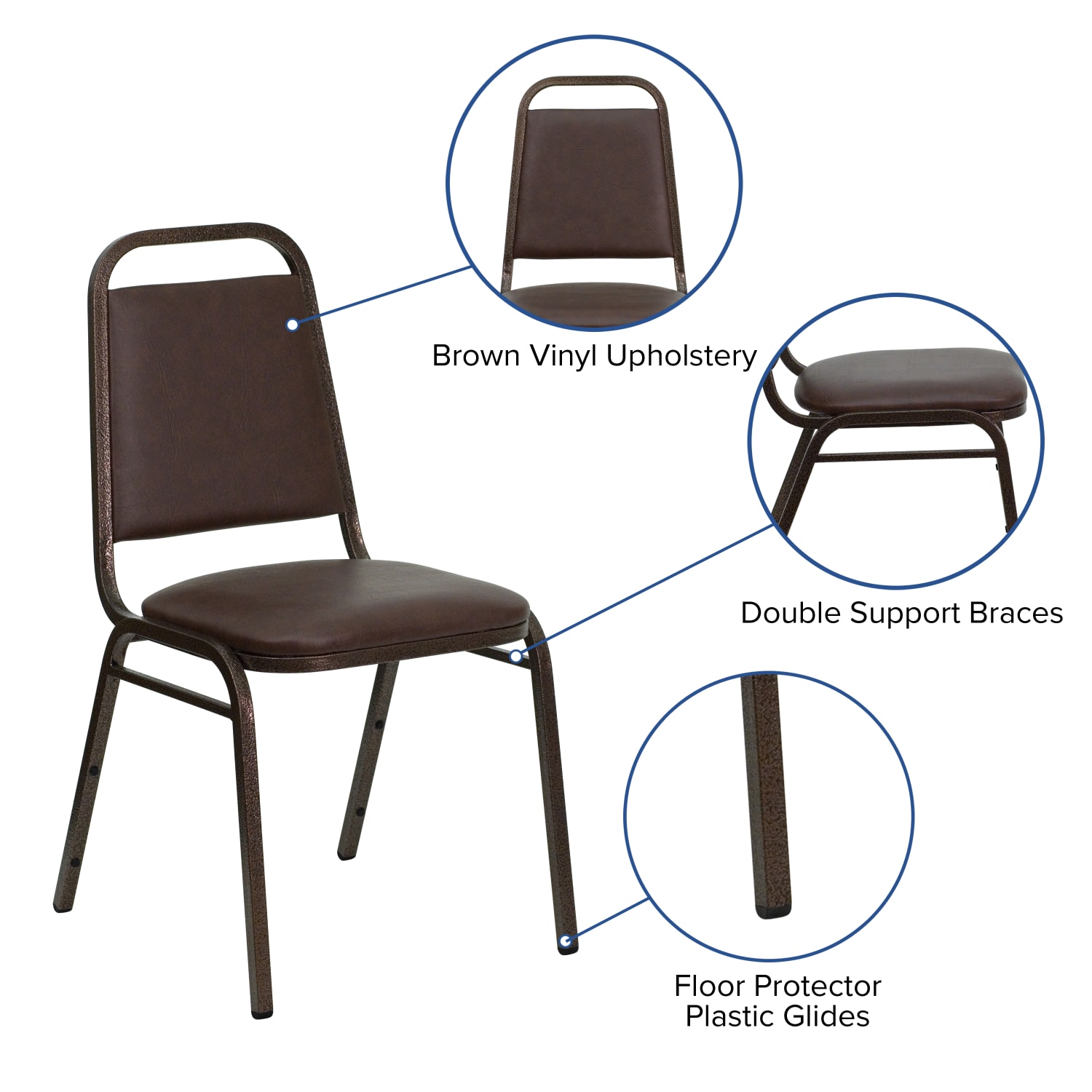 Flash Furniture HERCULES Series Trapezoidal Back Vinyl Stacking Banquet Chair with 1.5in Thick Seat, Brown Vinyl/Copper Vein Frame - Image 4