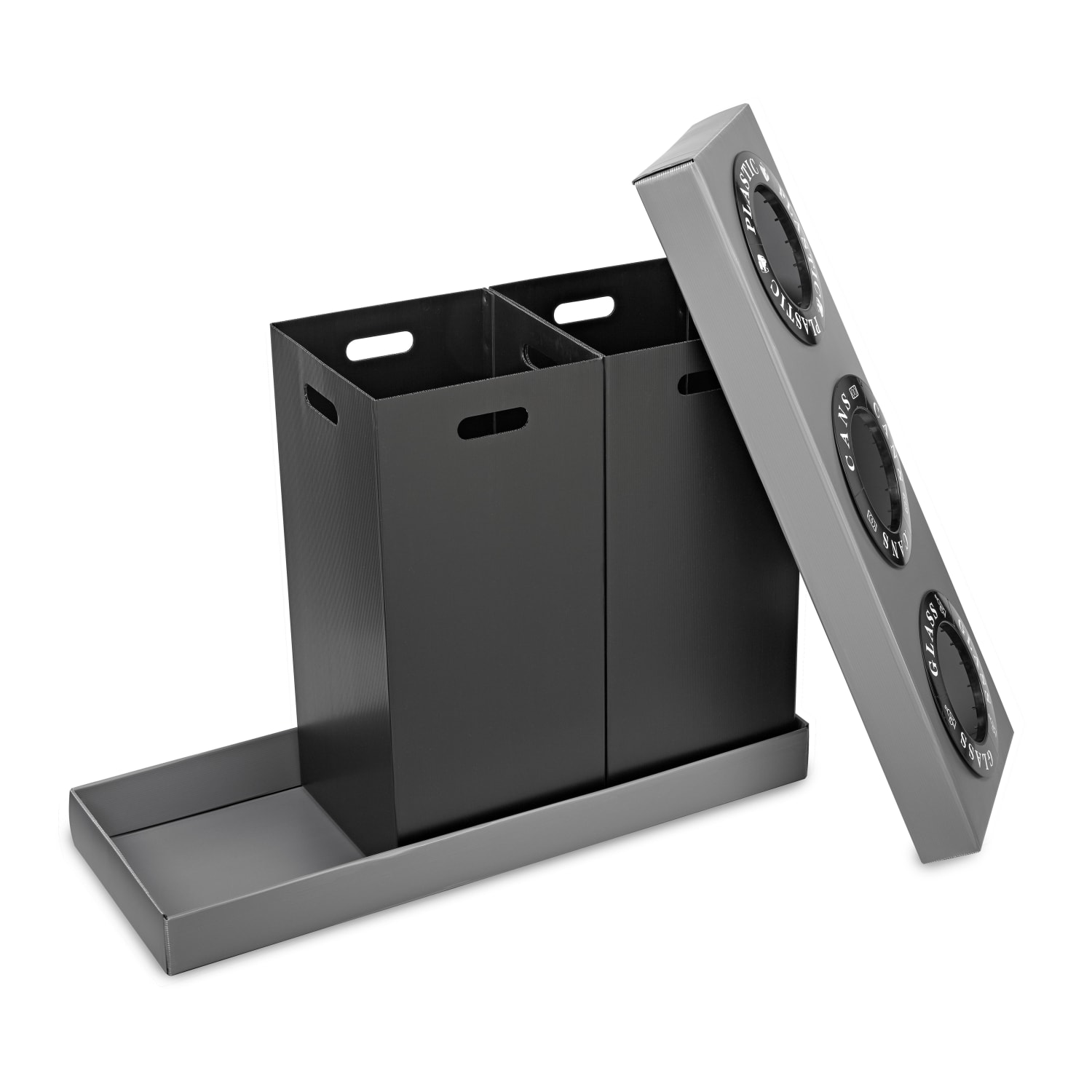 Alpine 3-Compartment Indoor Trash Bin, 28 Gallon, Black - Image 4