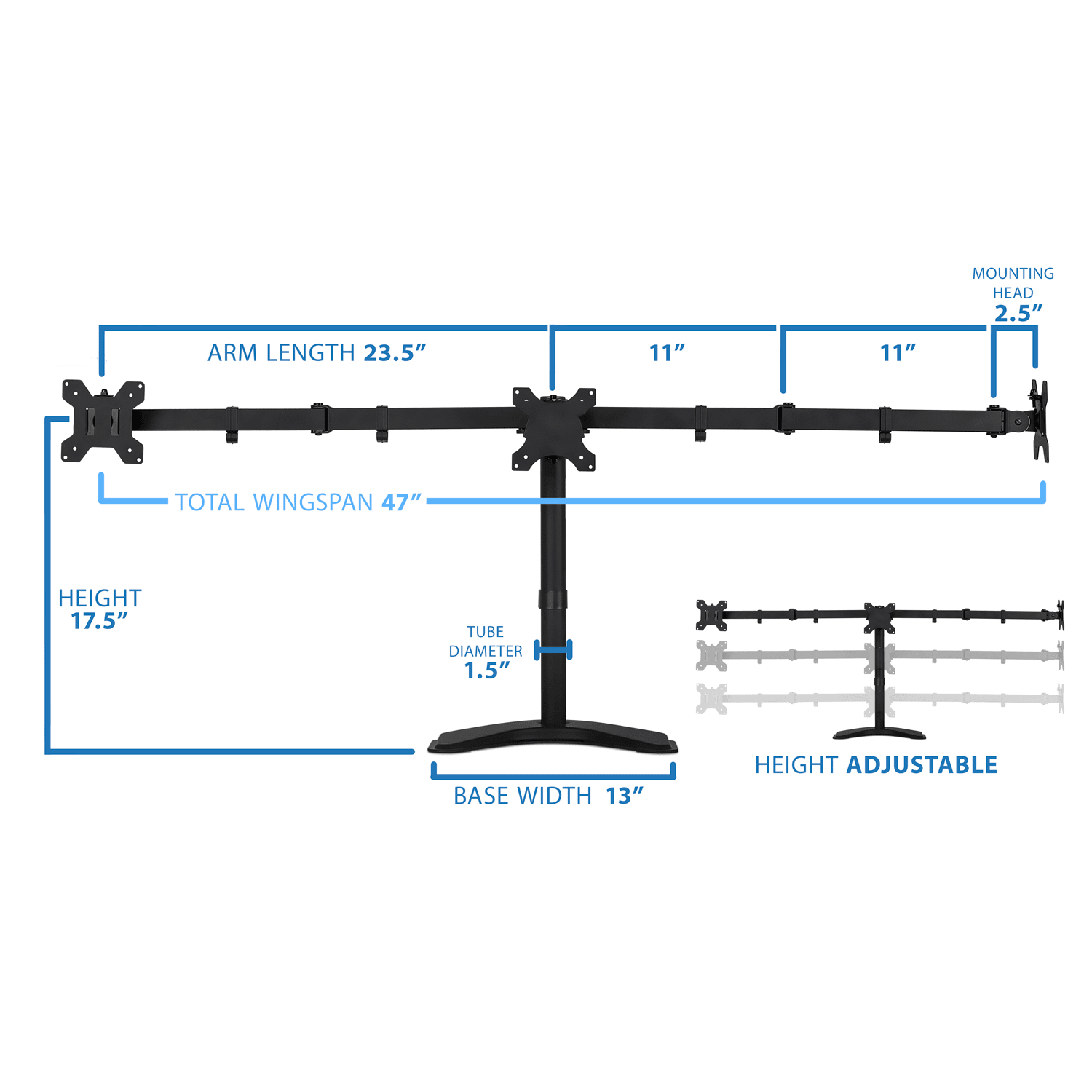 Mount-It! Triple Monitor Desk Stand, Black, MI-2789 - Image 4