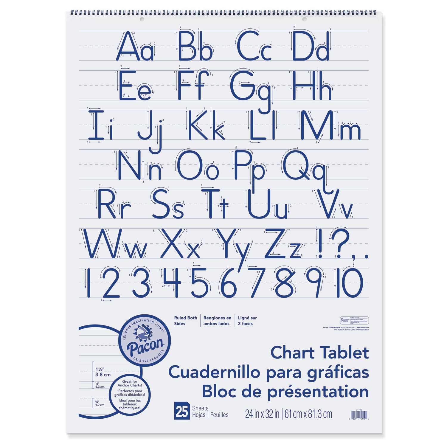 Pacon Chart Tablet, 24in x 32in, 1 1/2in Ruled, 25 Sheets