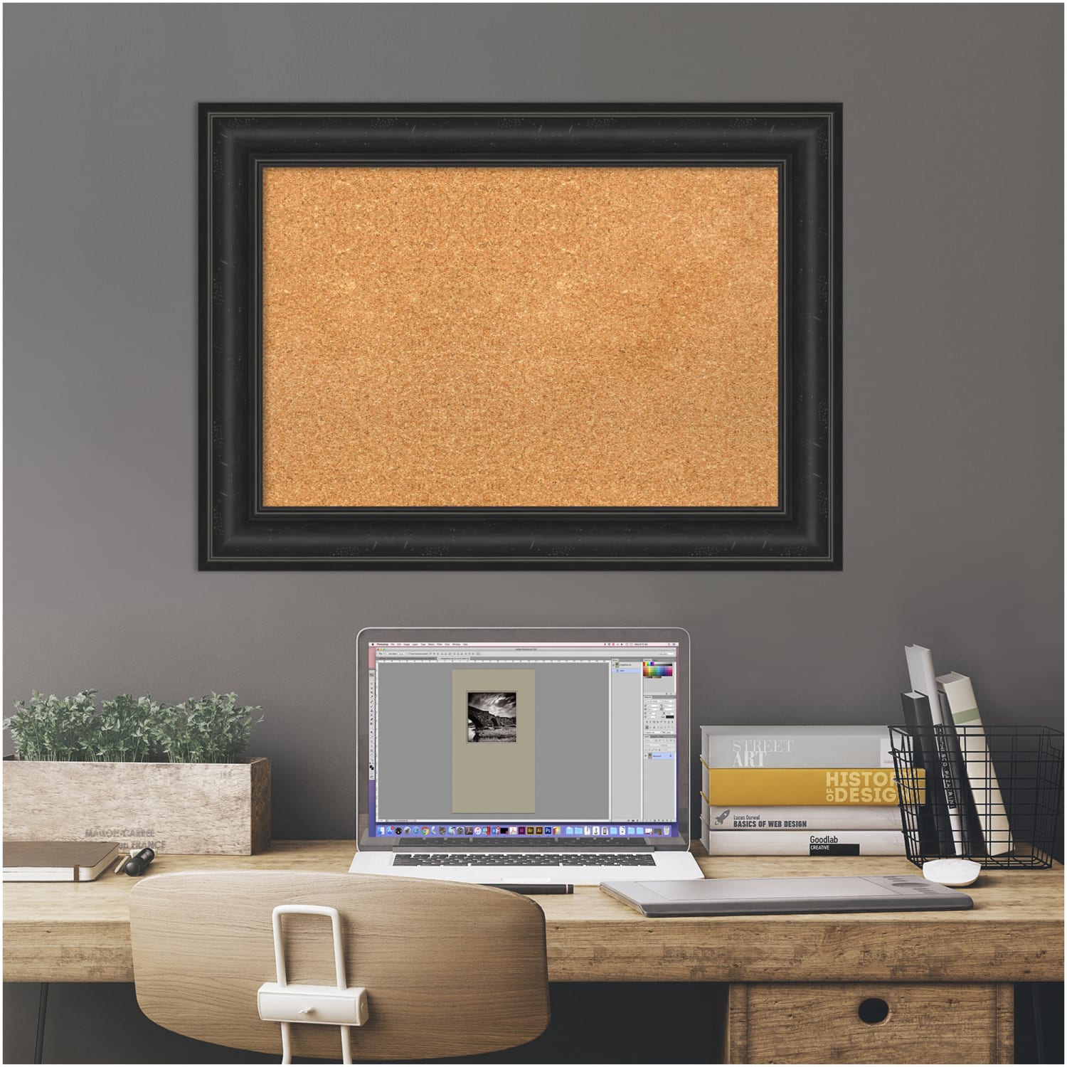 Amanti Art Cork Bulletin Board, 29in x 21in, Natural, Shipwreck Black Polystyrene Frame - Image 5