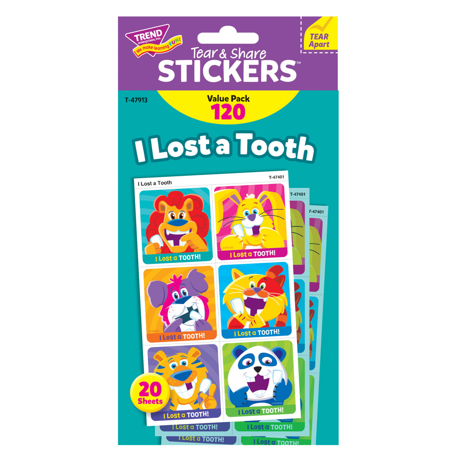 Trend Tear & Share Stickers, I Lost A Tooth, 120 Stickers Per Pack, Set Of 2 Packs - Image 3
