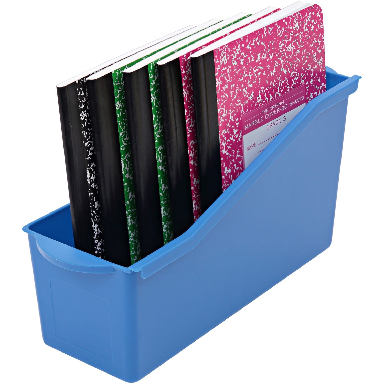 Deflecto Antimicrobial Kids Book Bin - 7.35in Height x 14.20in Width x 5.34in Depth - Antimicrobial, Lightweight, Portable, Mold Resistant, Mildew Resistant, Stackable, Handle - Blue - Polypropylene - 1 Each - Image 4