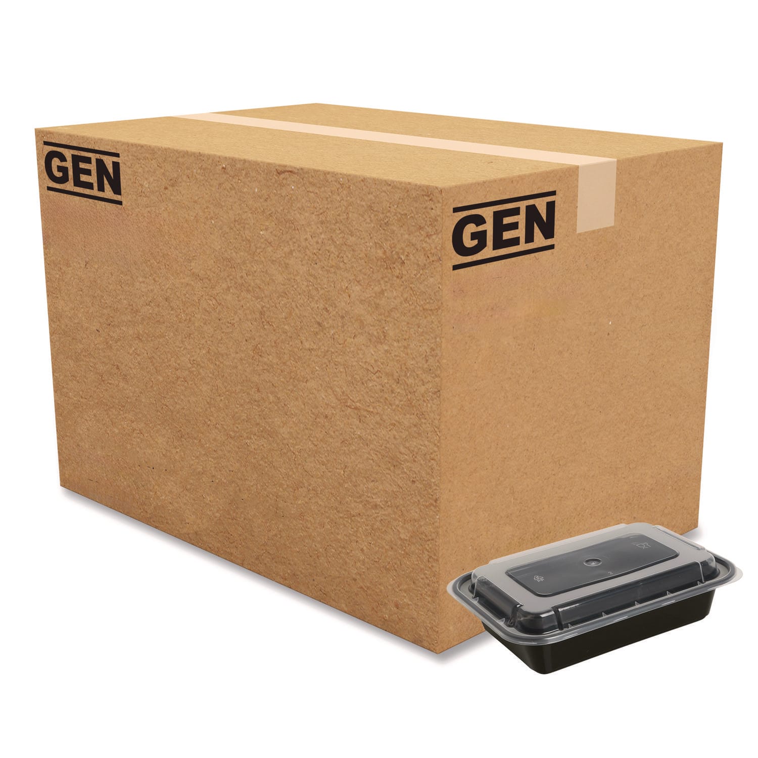 GEN Plastic Food Containers With Lids, 16 Oz, 7-1/2inH x 2-1/16inW x 5-1/16inD, Black/Clear, Pack Of 150 Containers