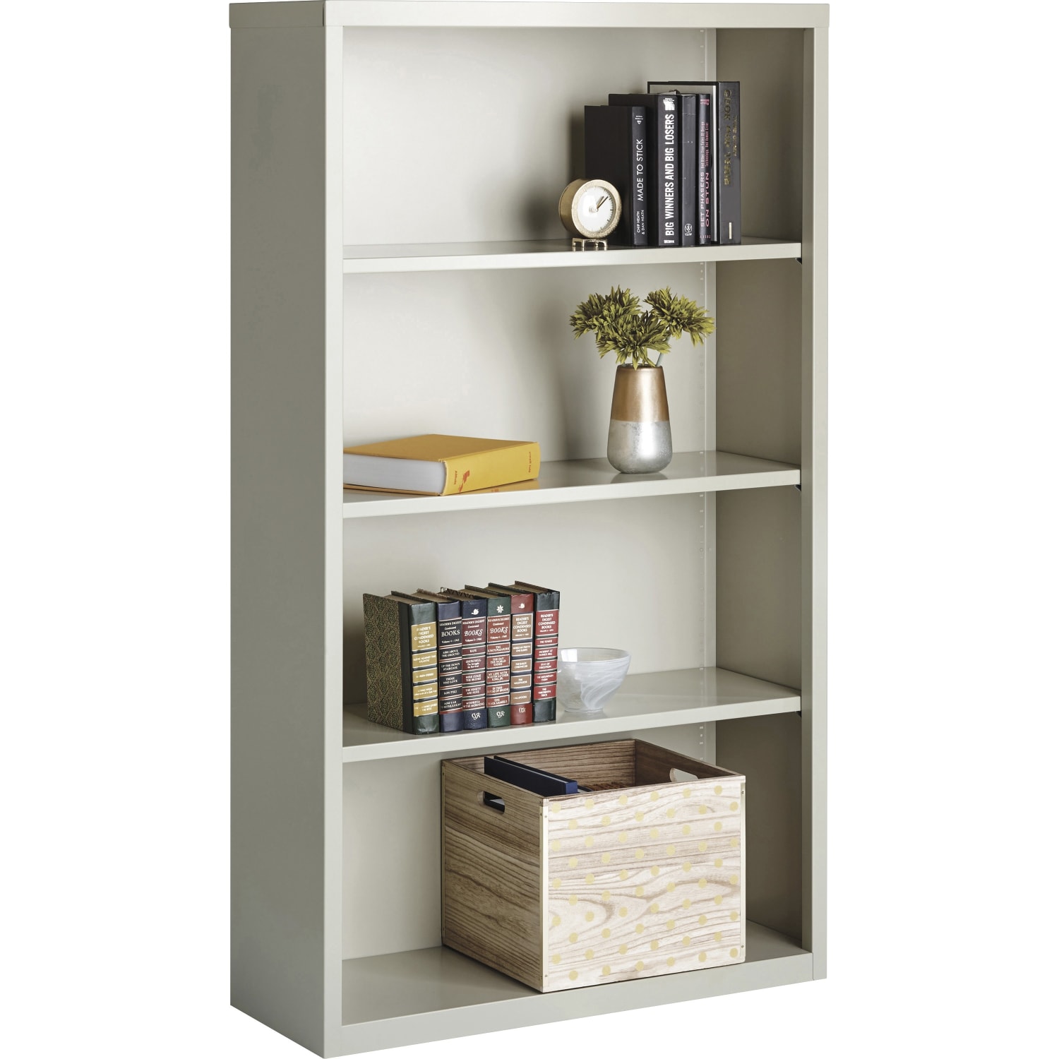 Lorell Fortress Series Steel Modular Shelving Bookcase, 4-Shelf, 60inH x 34-1/2inW x 13inD, Light Gray - Image 5
