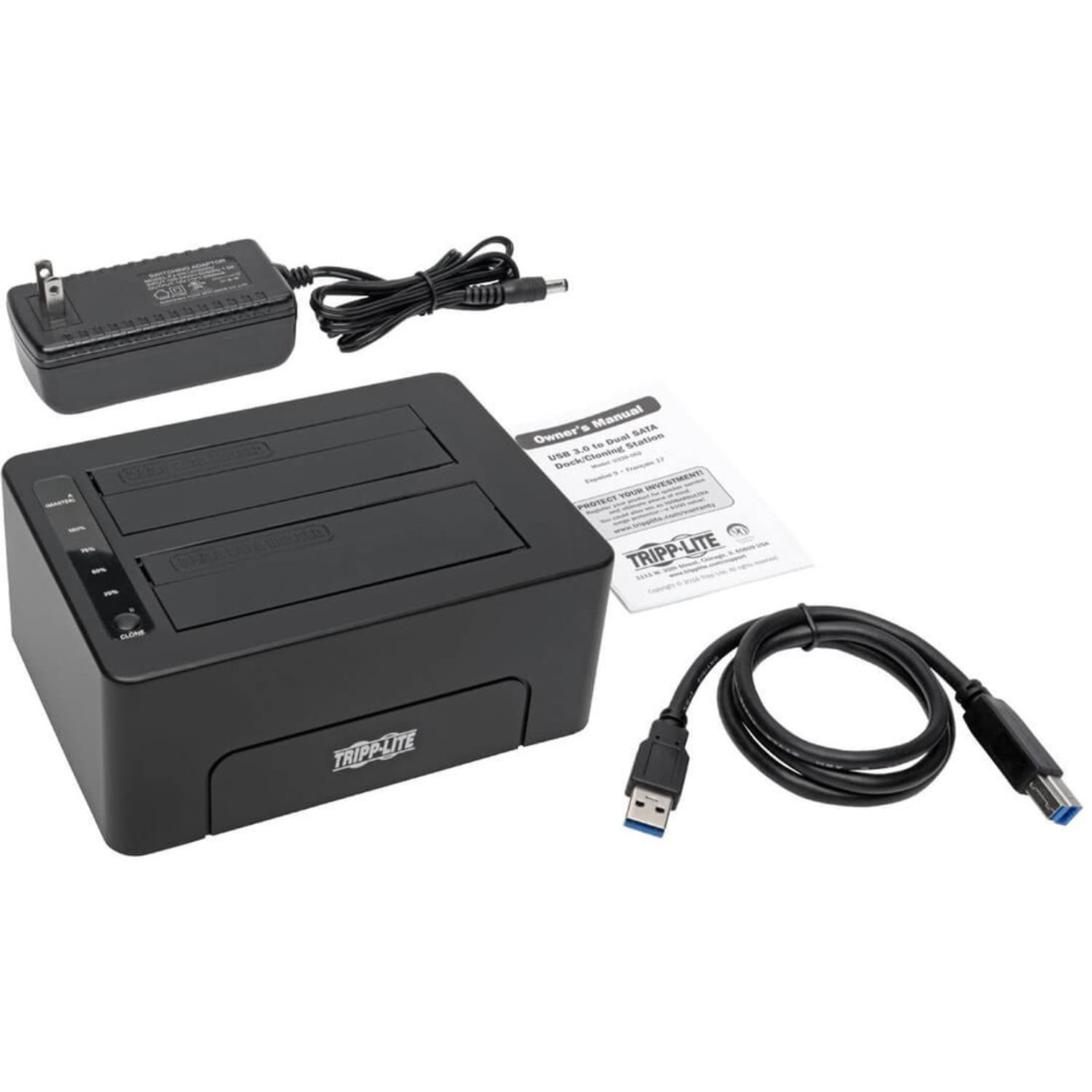 Tripp Lite USB 3.0 SuperSpeed to Dual SATA External Hard Drive Docking Station with Cloning for 2.5 in./3.5 in. HDD - for 2.5in or 3.5in HDD - Image 5
