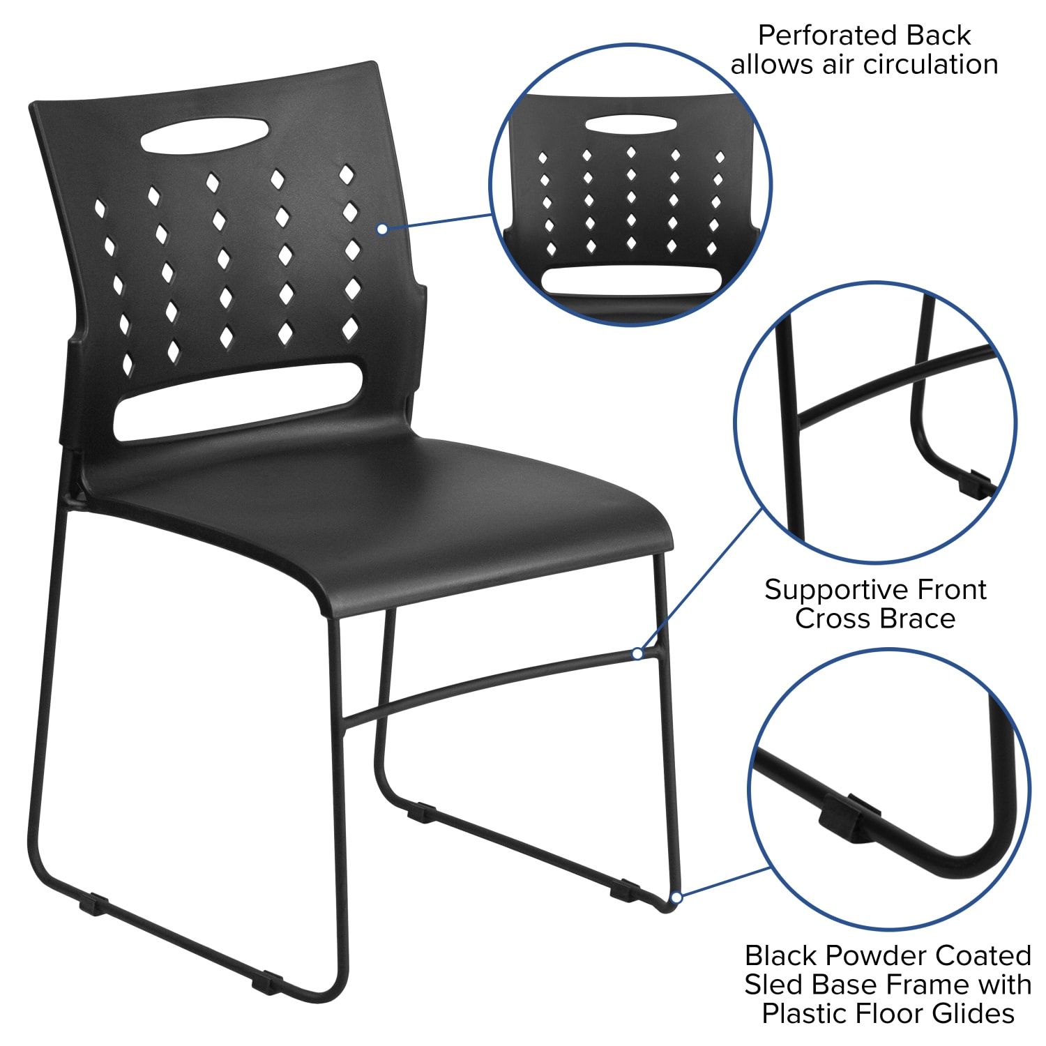 Flash Furniture Sled-Base Stacking Chair With Handle And Air-Vent Back, Black - Image 8