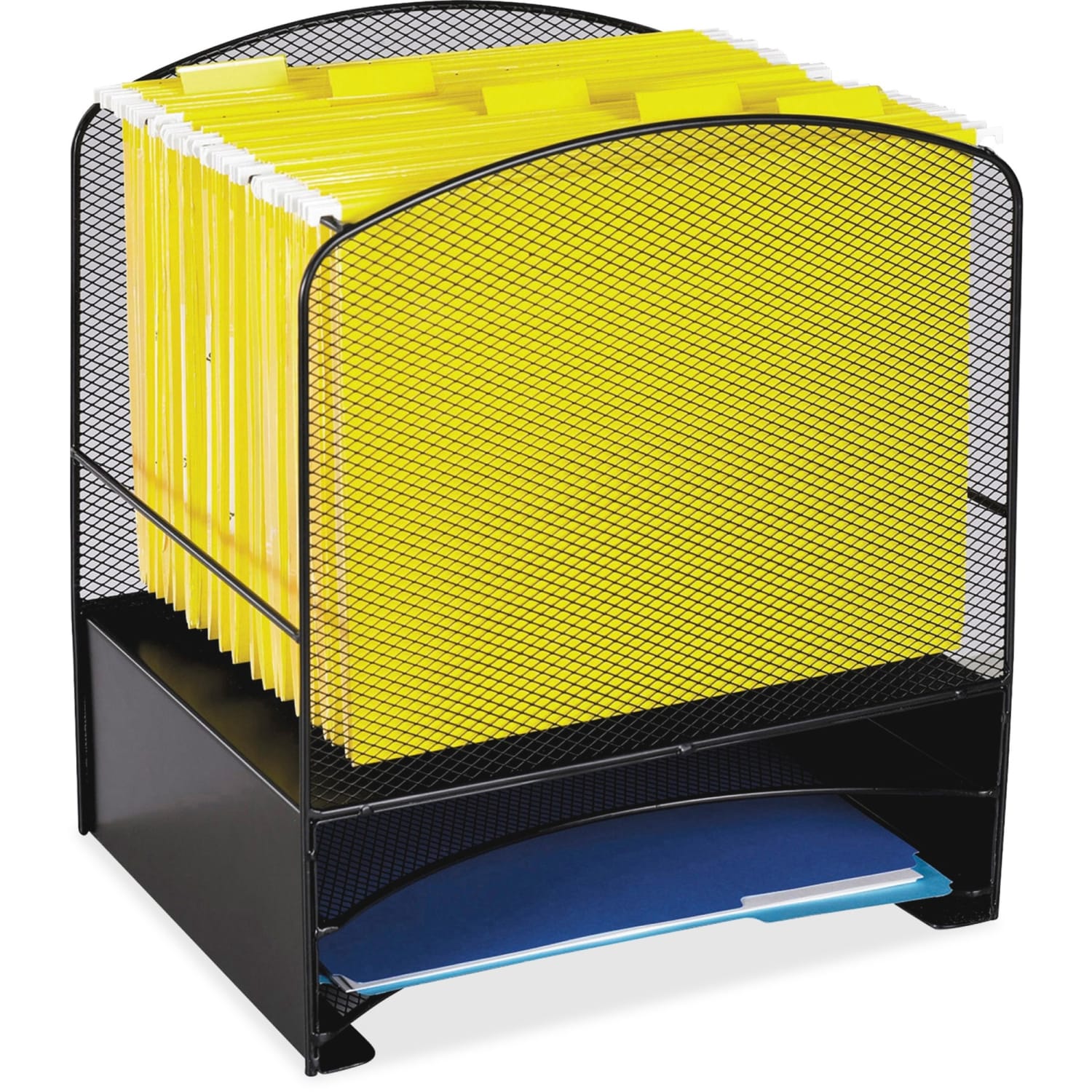 Safco Onyx Mesh Hanging File Desk Organizer With 2 Horizontal Sections, 15 1/2inH x 13 1/2inW x 10 3/4inD, Black - Image 3