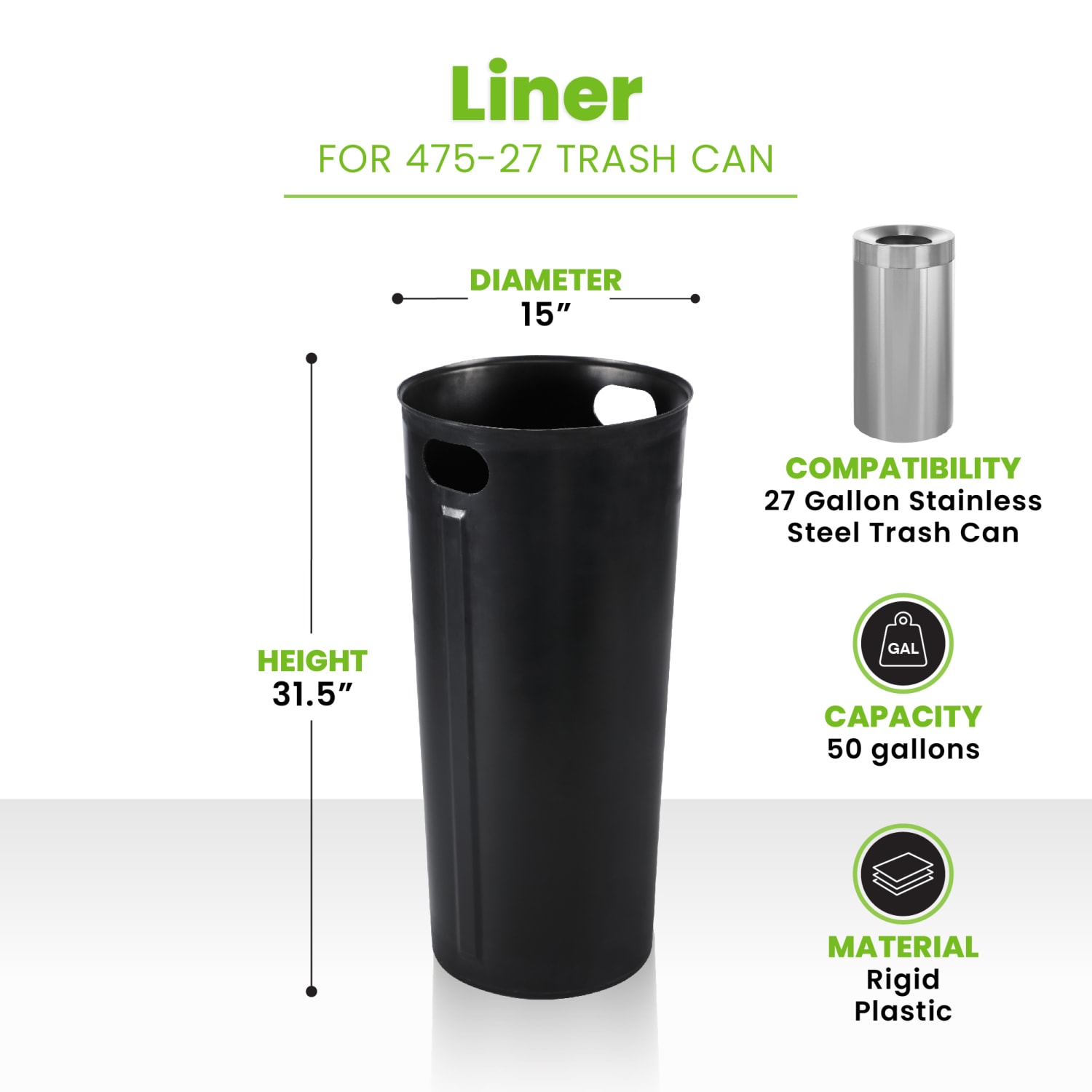 Alpine Industries 27 Gal. Plastic Waterproof Round Trash Can Insert Liner with Handles for Indoor Trash Can - Image 4