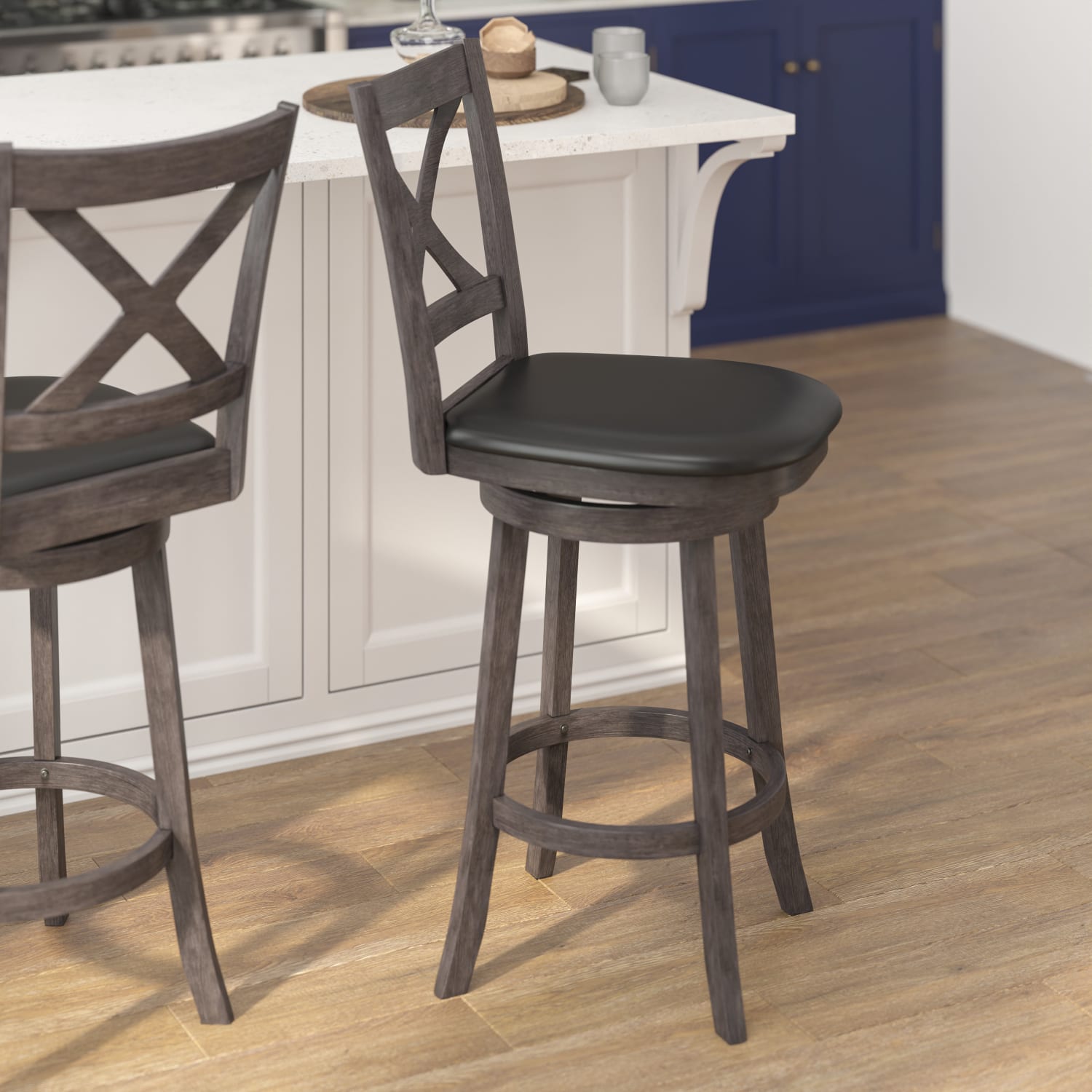 Flash Furniture Felicity Commercial Grade Wood Classic Crossback Swivel Bar Barstool with Padded Upholstered Seat Black VinylGray Wash Walnut Frame PopularChairscom Flash Furniture Felicity Commercial Grade Wood Classic Crossback Swivel Bar Barstool with Padded Upholstered Seat Black VinylGray Wash Walnut Frame PopularChairscom