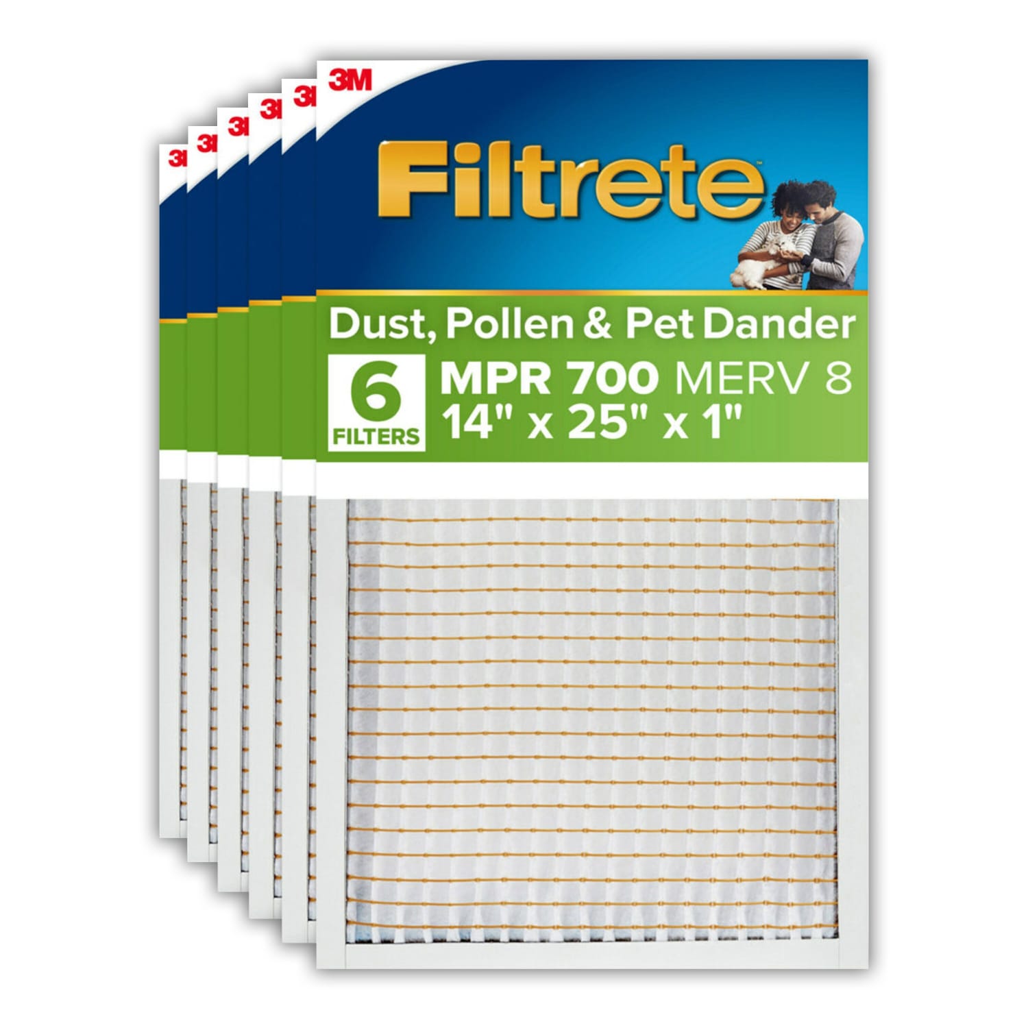 Filtrete 14 x 25 x 1 Air Filter, 6 HVAC Filters, MPR 700, MERV 8, Optimized HVAC Airflow, Dust, Pollen & Pet Dander, 3 Month AC and Furnace Filters