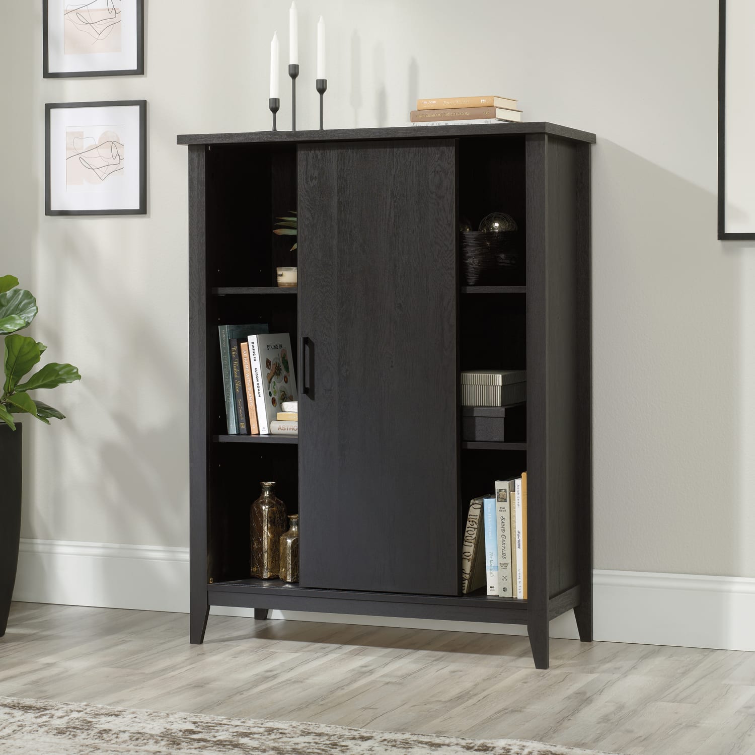 Sauder Summit Station 52inH Bookcase With Sliding Door, Raven Oak - Image 4