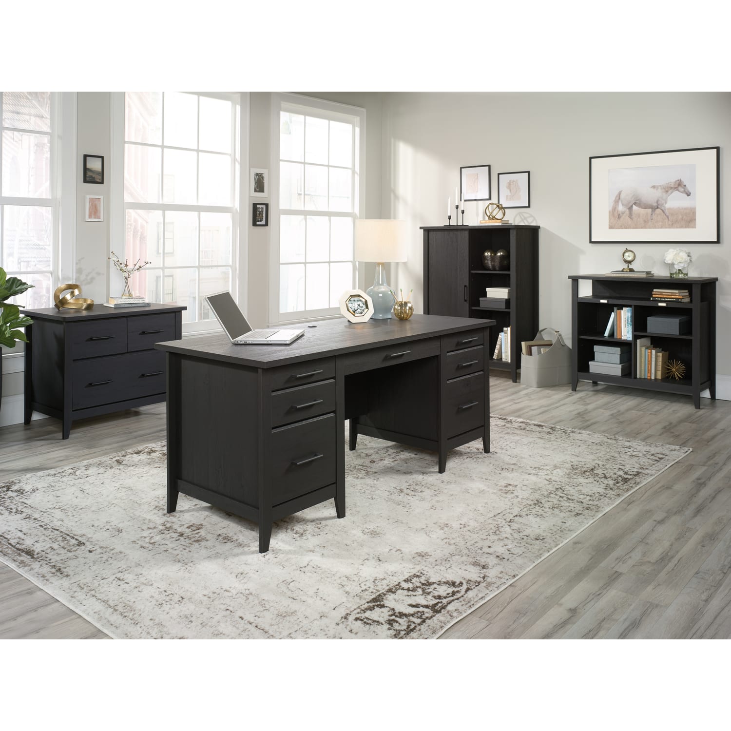 Sauder Summit Station 52inH Bookcase With Sliding Door, Raven Oak - Image 5
