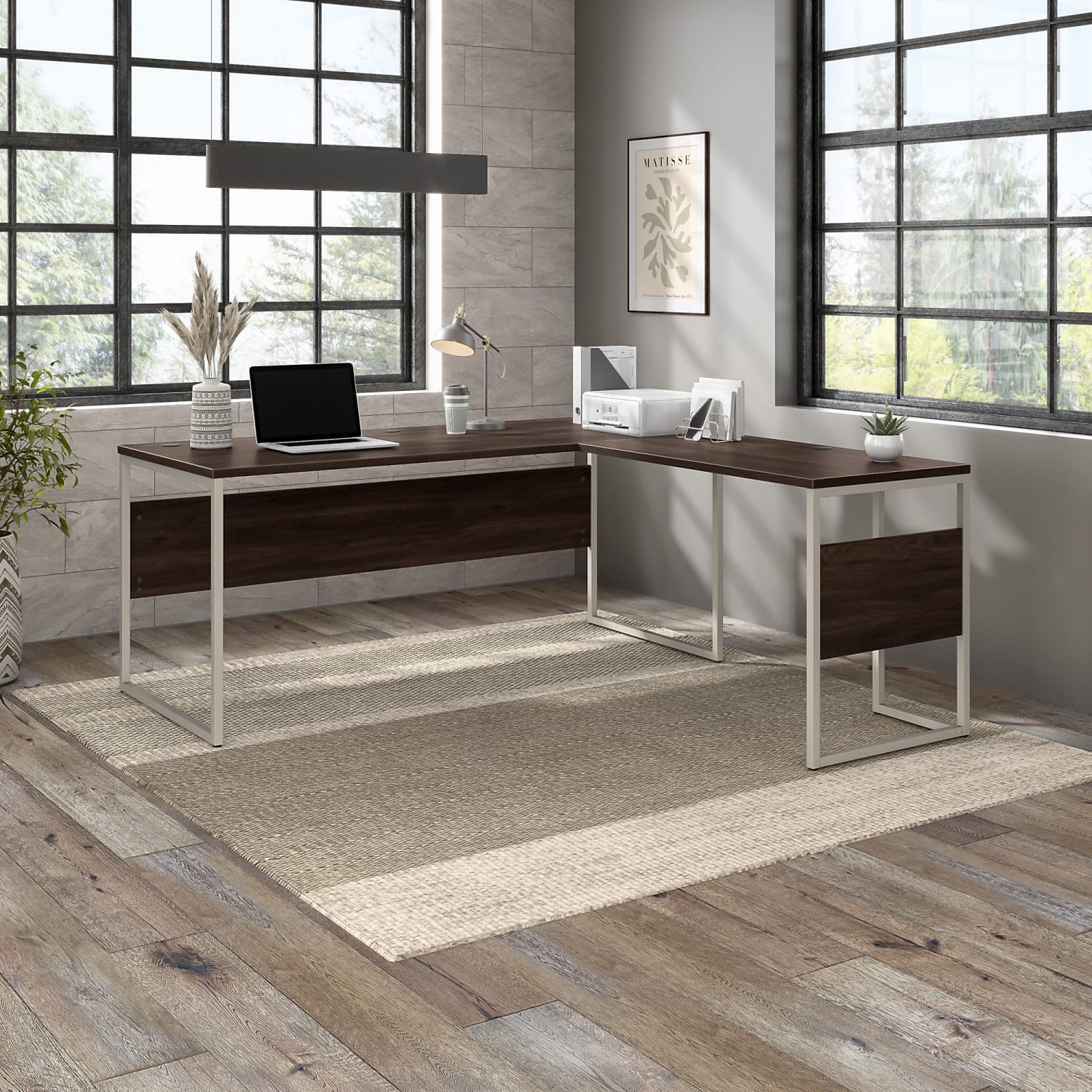 Bush Business Furniture Hybrid L-Shaped Corner Desk Table With Metal Legs, 72inW x 30inD, Black Walnut, Standard Delivery - Image 3