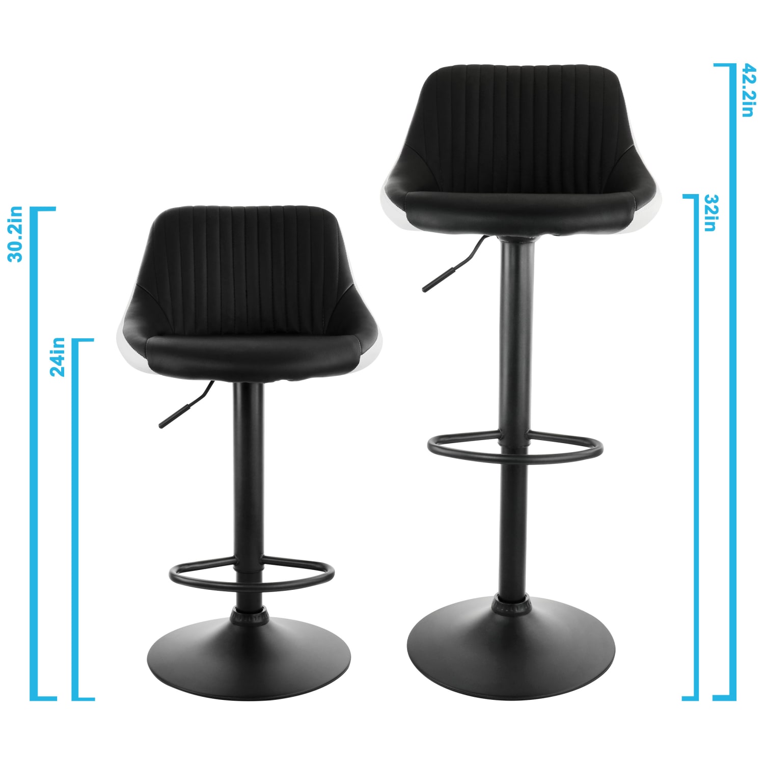 Elama Faux Leather Adjustable Bar Stools, Black/White, Set Of 2 Stools - Image 5