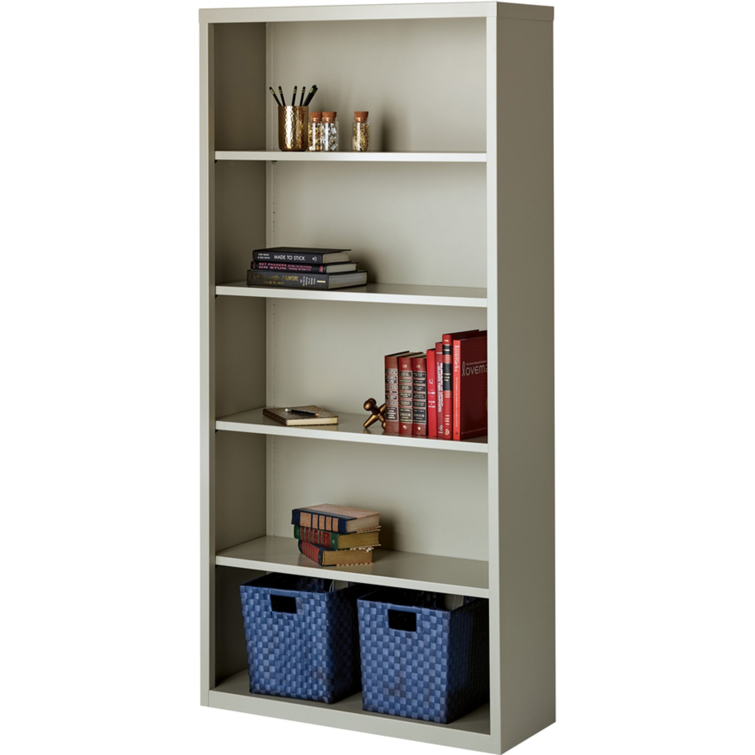 Lorell Fortress Series Steel Modular Shelving Bookcase, 5-Shelf, 72inH x 34-1/2inW x 13inD, Light Gray - Image 6